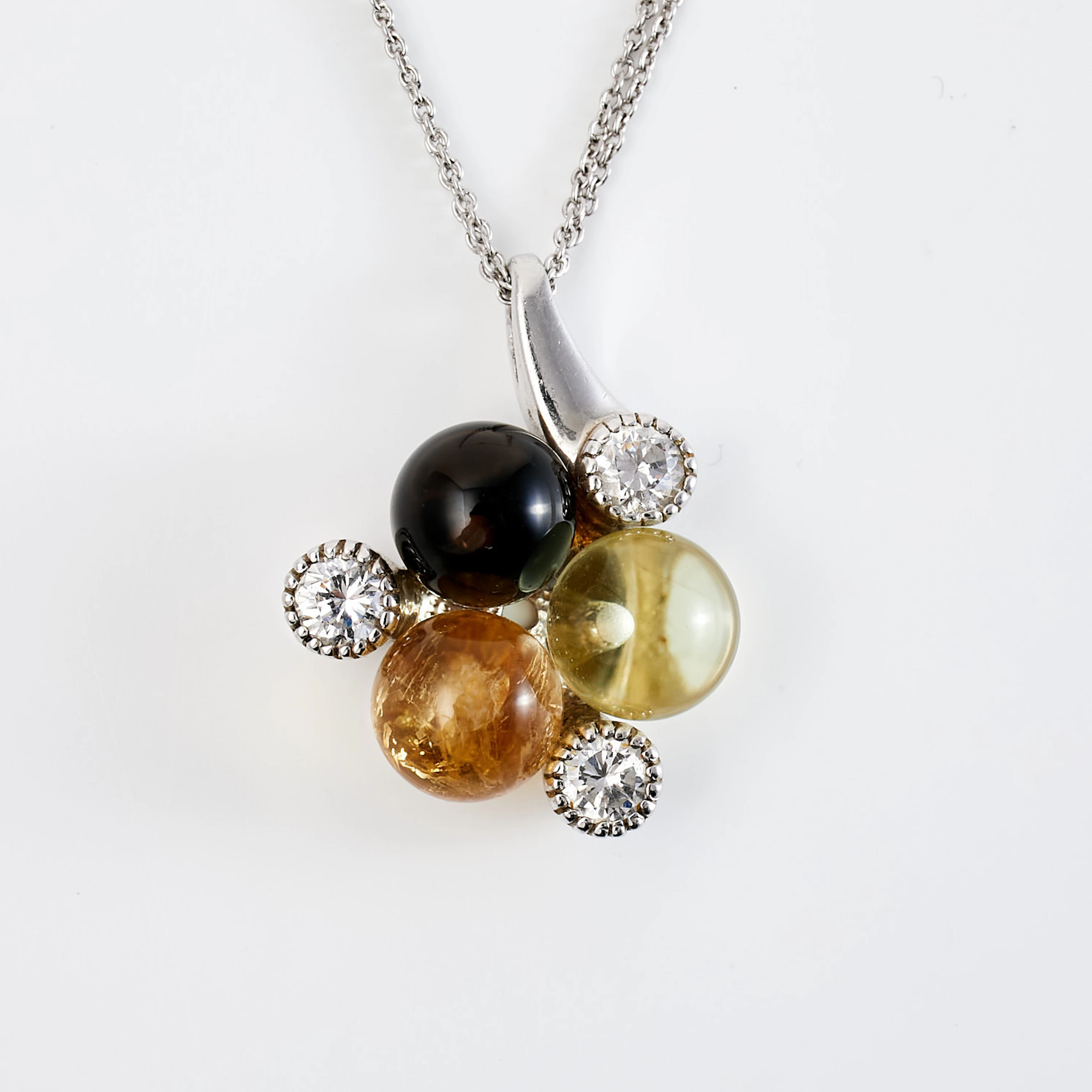UOVEGIOIE, halsband, silver, kulslipad rökkvarts resp. citriner, fasettslipade