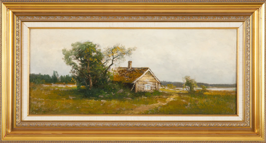 SEVERIN NILSON. Landskap med hus, olja på duk, signerad.