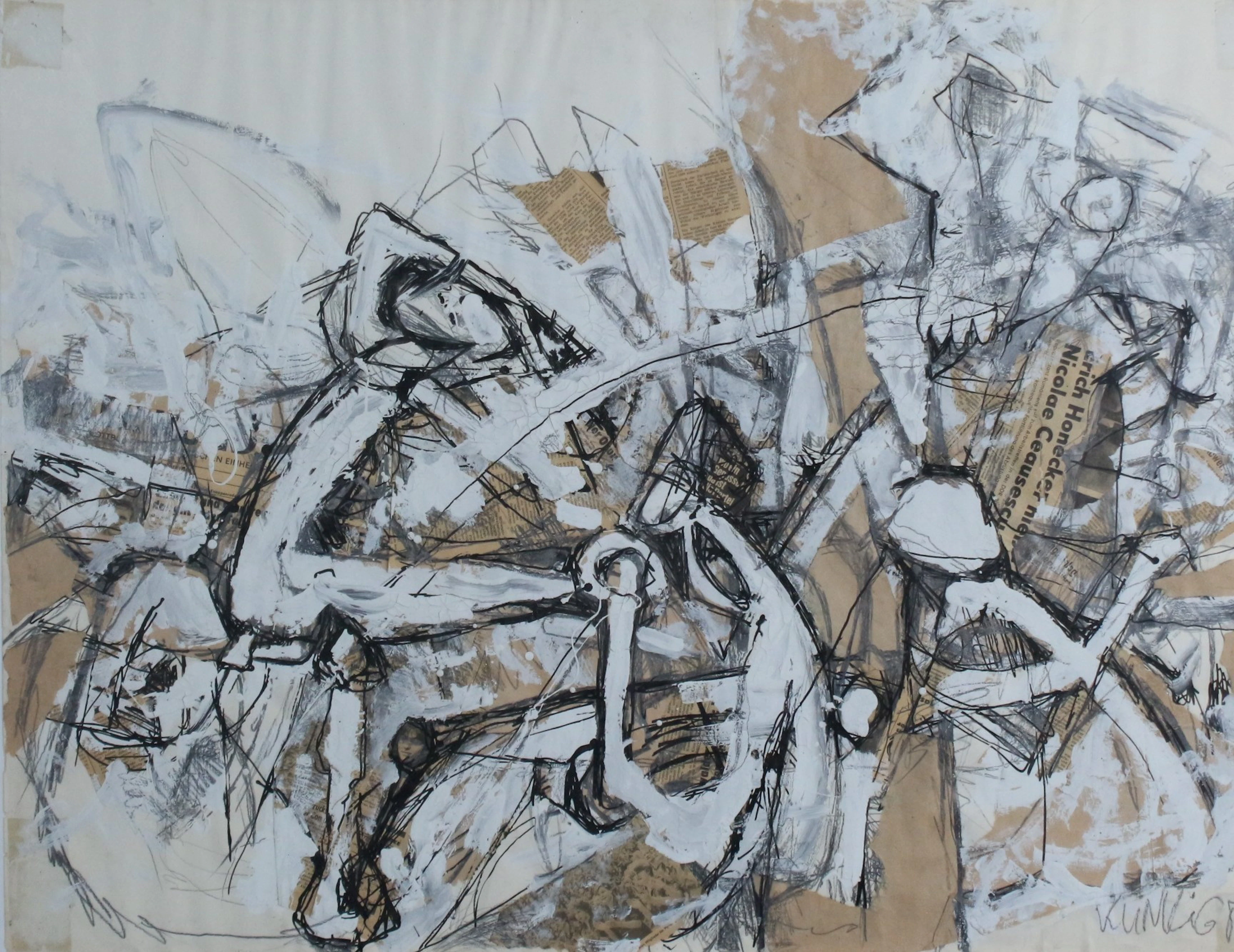 UNBEKANNTER KÜNSTLER. Mischtechnik auf Papier '' Abstrakte Collage '' (1989).