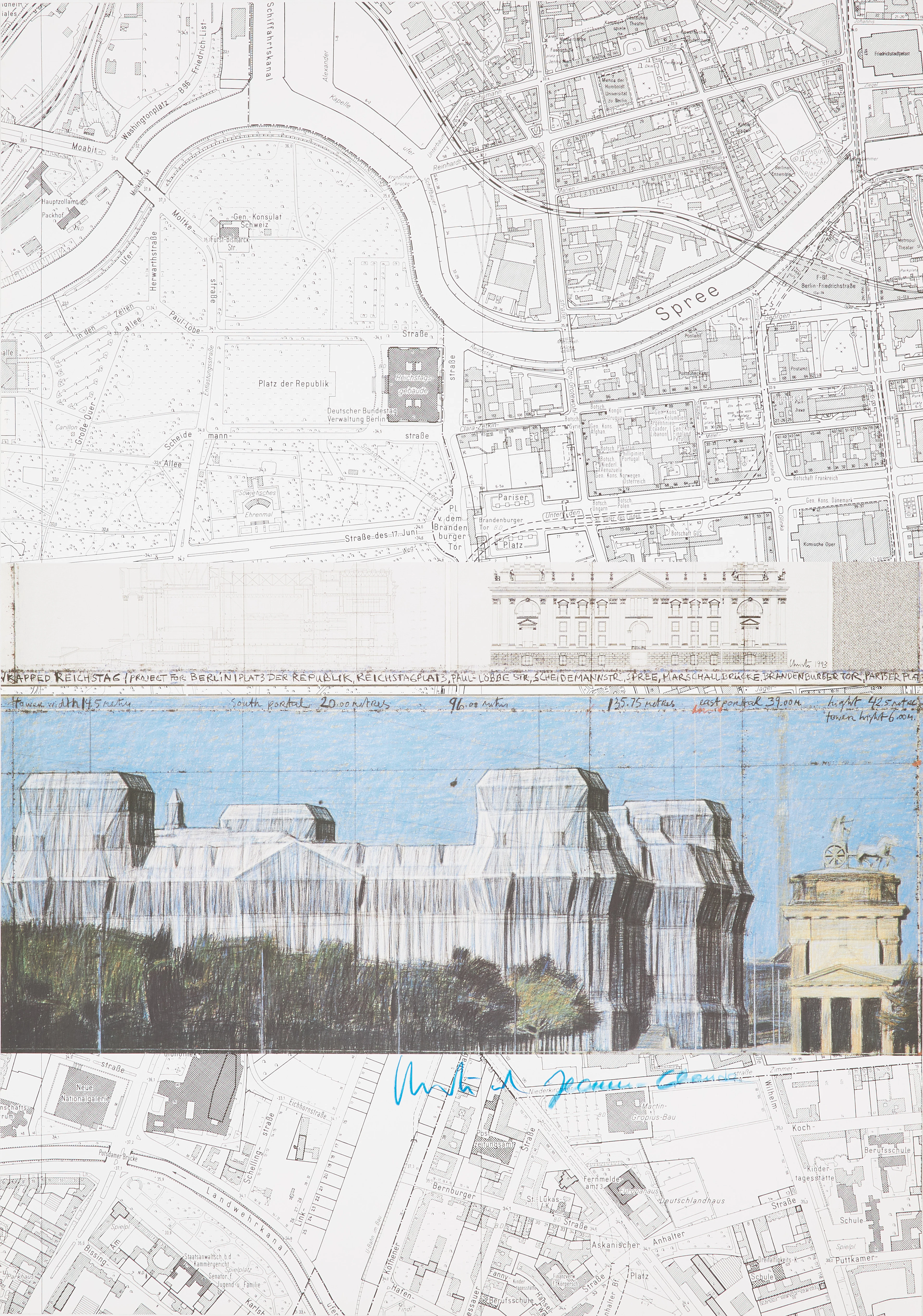 CHRISTO & JEANNE CLAUDE. "Wrapped Reichstag", offsettryck, signerad i trycket.