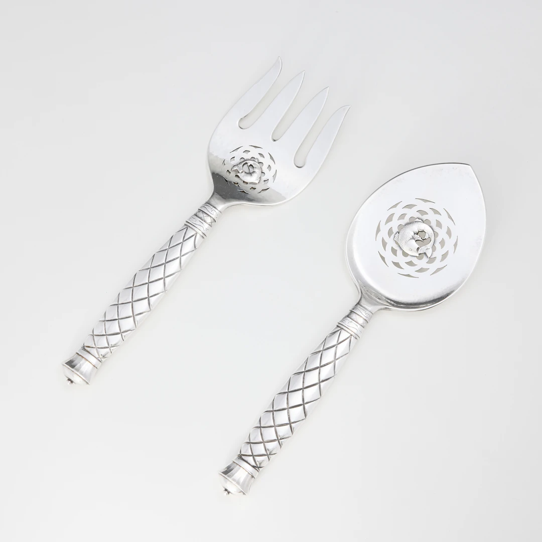 EVALD NIELSEN. Fiskserveringsbestick, ett par, silver, Danmark 1920-tal.