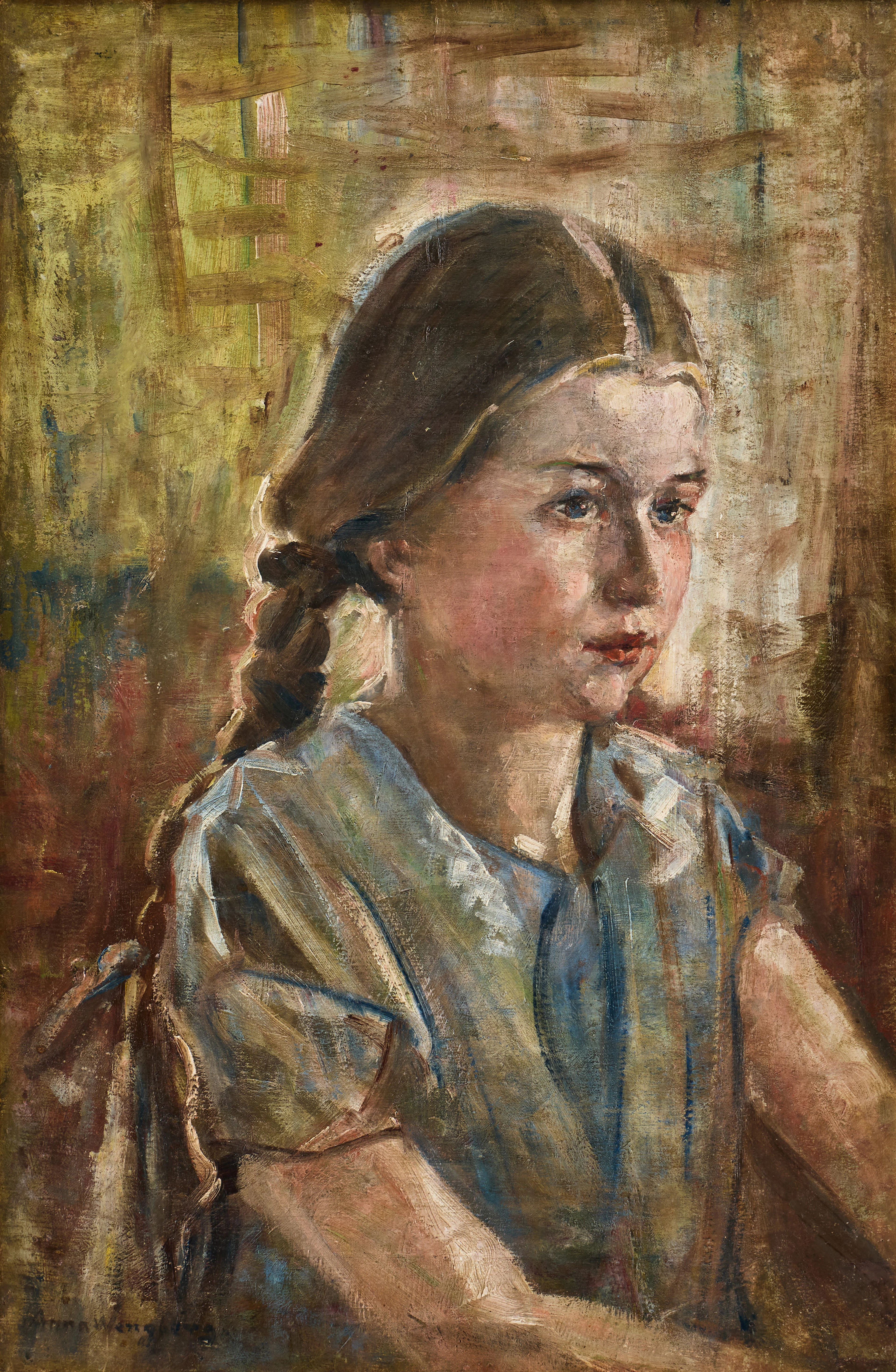 ANNA WENGBERG (1865-1936). Flickan i blå klänning.
