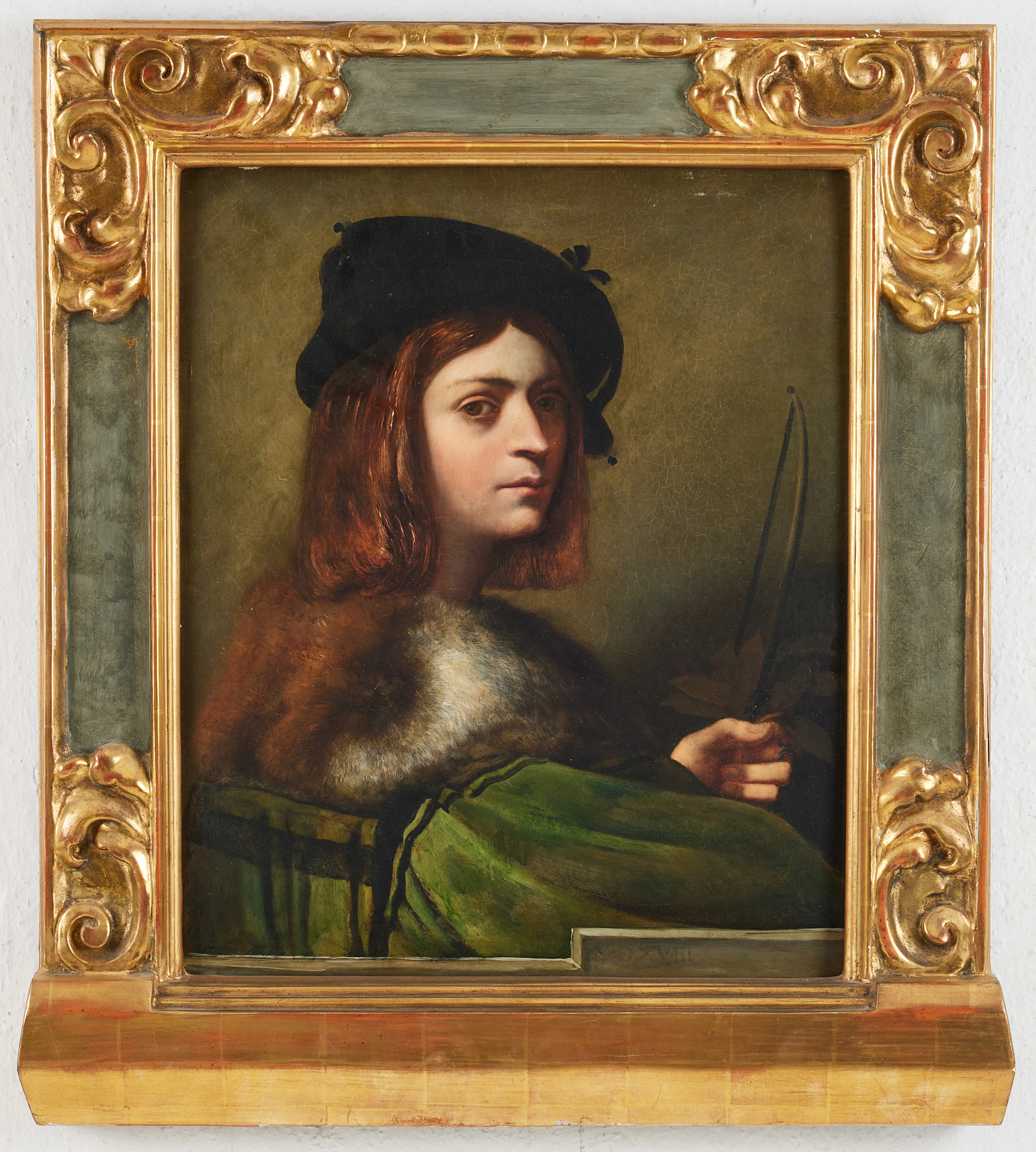 SEBASTIANO DEL PIOMBO. EFTER. ”Violinisten”, 1800-tal, olja på pannå.
