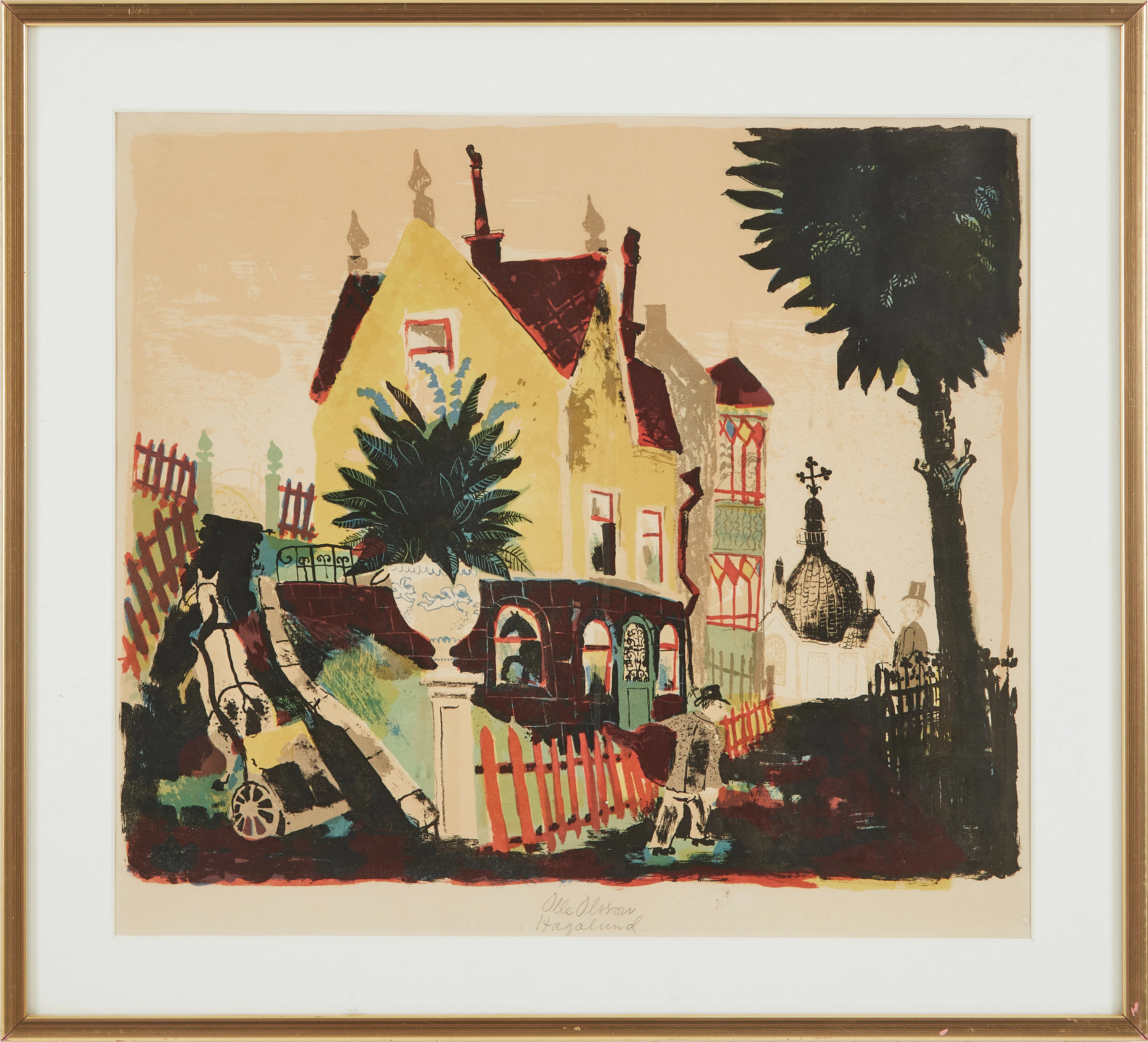 OLLE OLSSON-HAGALUND. "Kolutköraren", färglitografi, 1949.