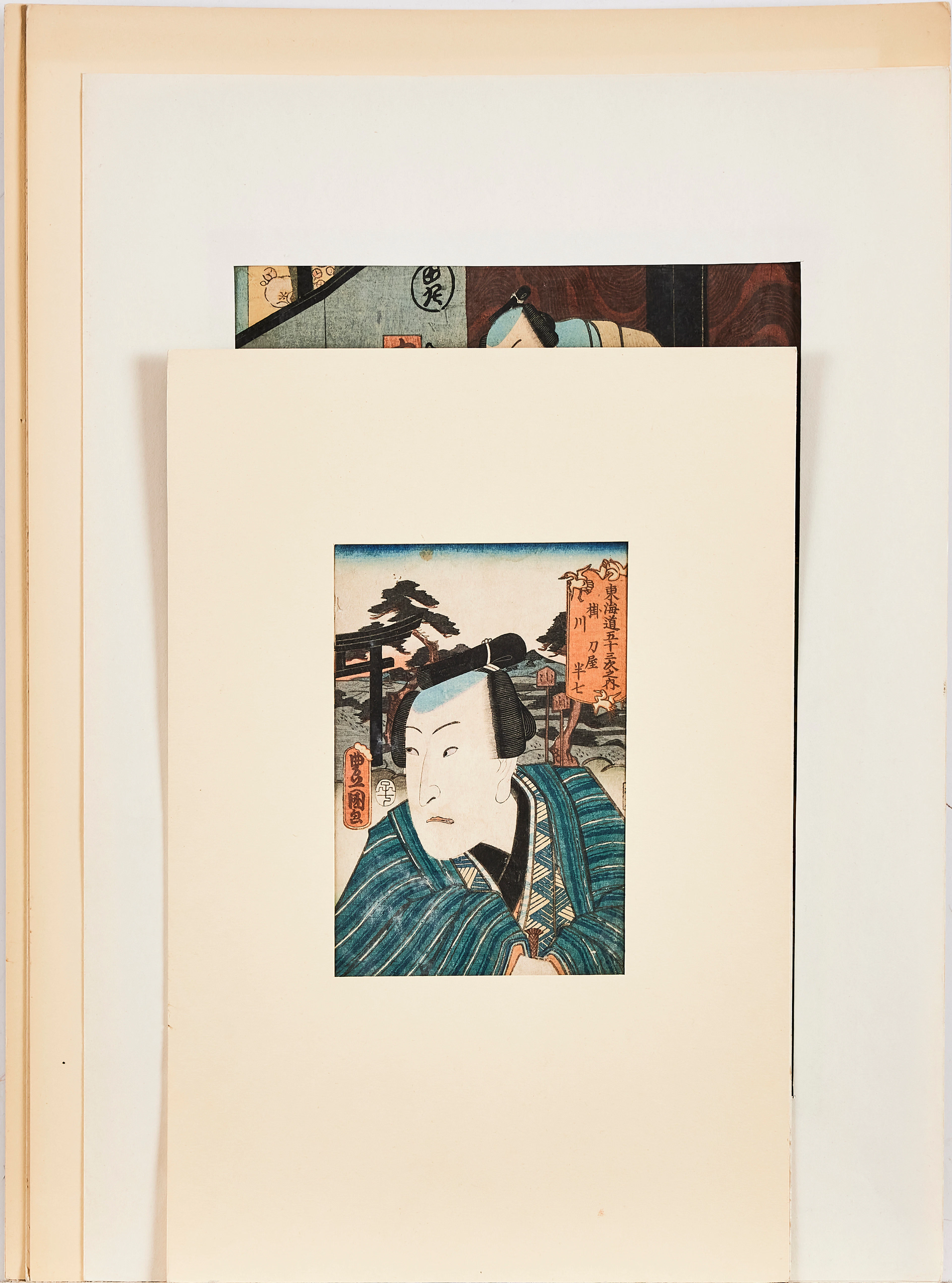 TRÄSNITT, Utagawa Kunisada, tre träsnitt samt Utagawa Kuniyoshi.