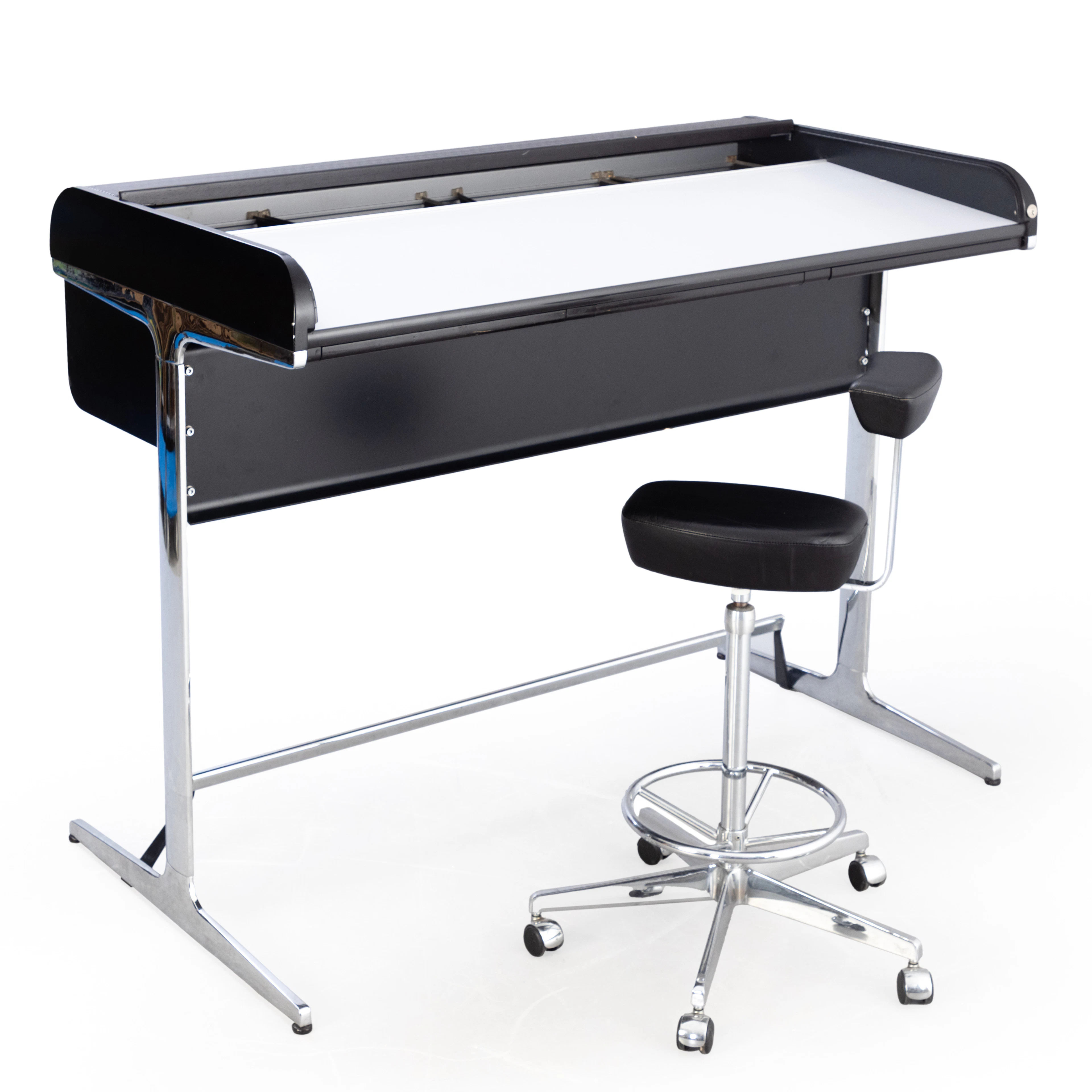 GEORGE NELSON. Schreibtisch 'Rolltop-high-desk' / Pult + Stuhl für Vitra (2).