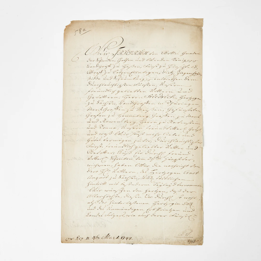 FREDRIK I - undertecknat kondoleansbrev, 1748.