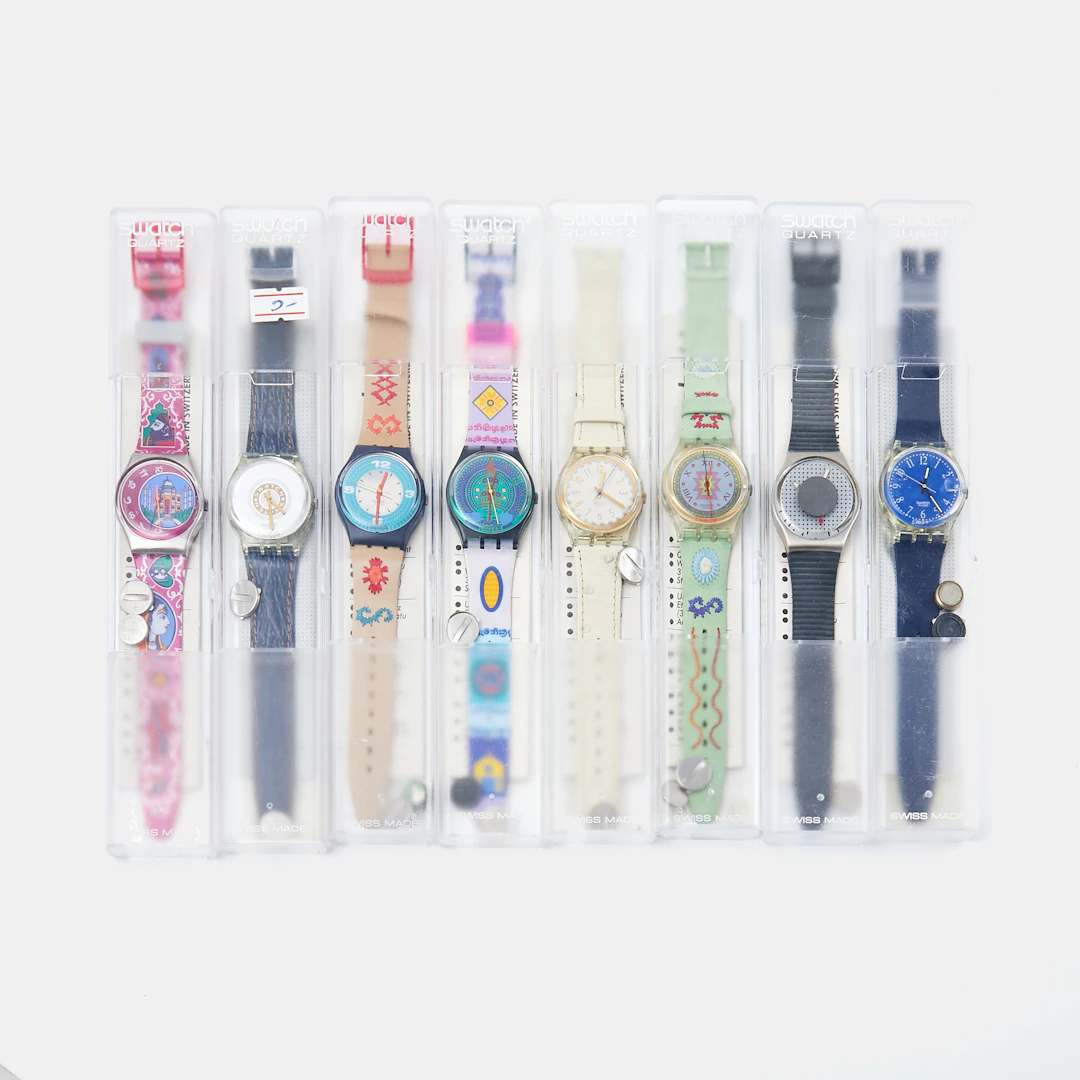 SWATCH, 8 styck, samling armbandsur, 1980/1990-tal, i originalförpackningar.