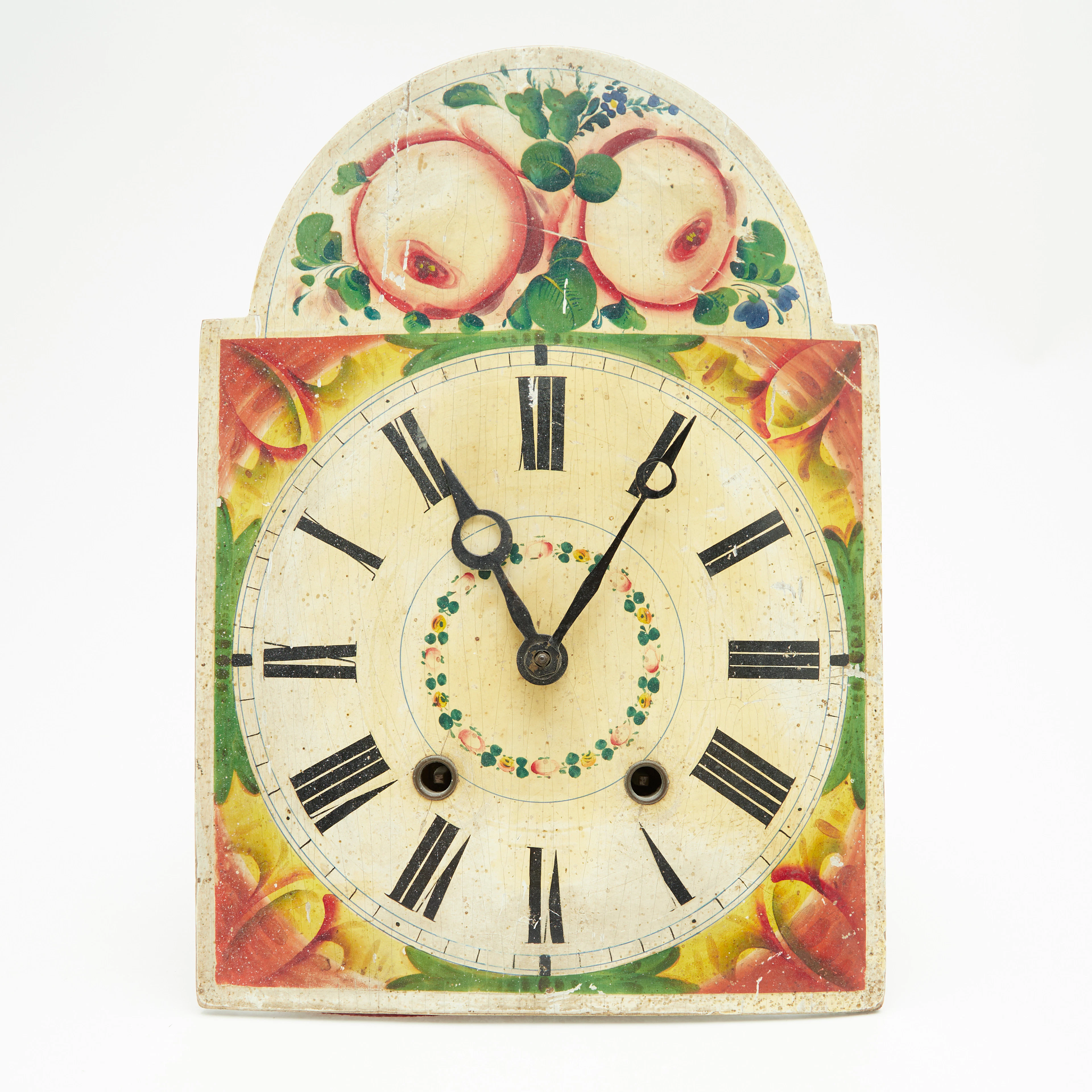 SCHWARZWÄLDER LACKSCHILD-UHR, Holz, Metall, 19. Jahrhundert, Deutschland.