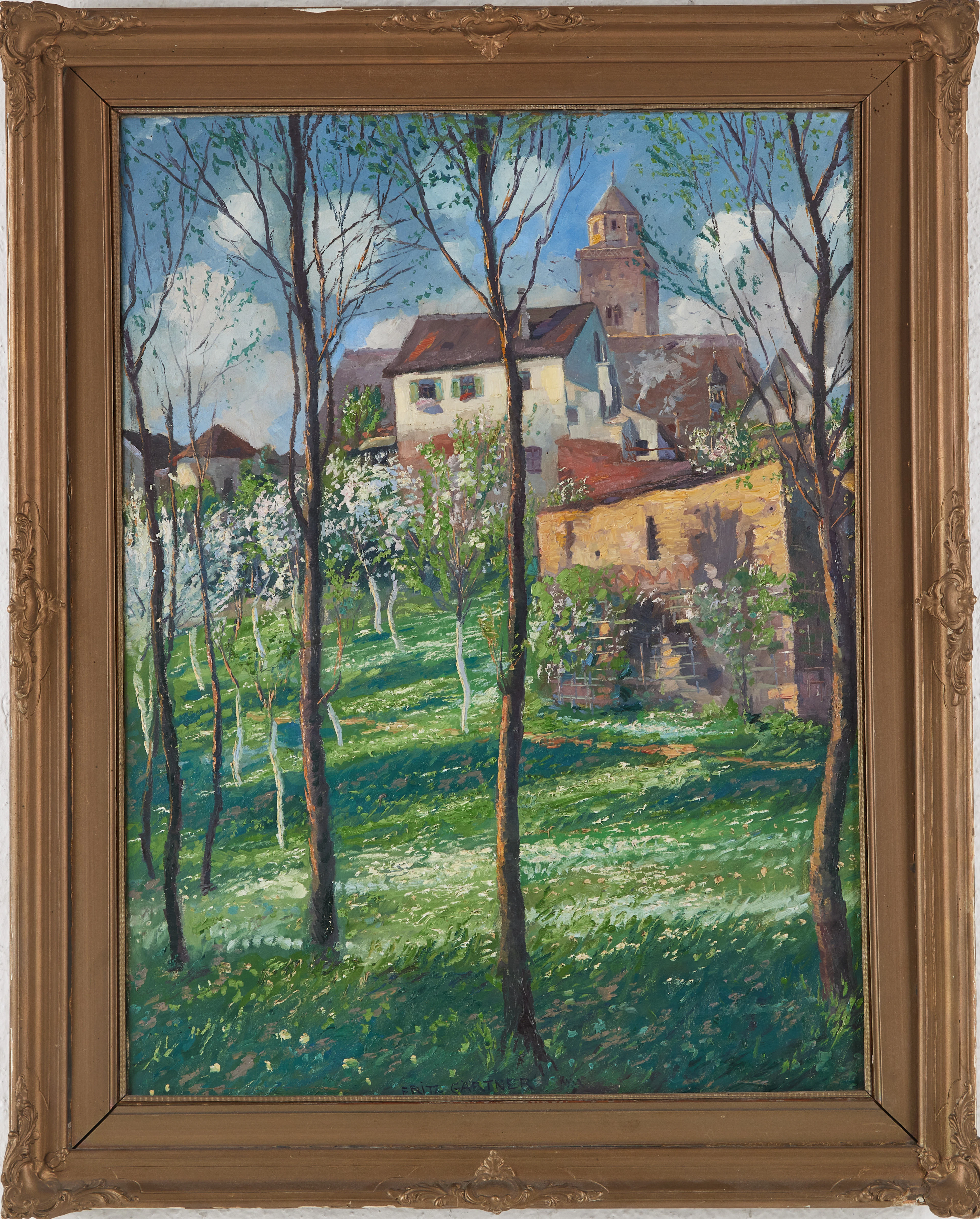 FRITZ GÄRTNER. (1882-1958). Bylandskap, signerad, olja på duk.