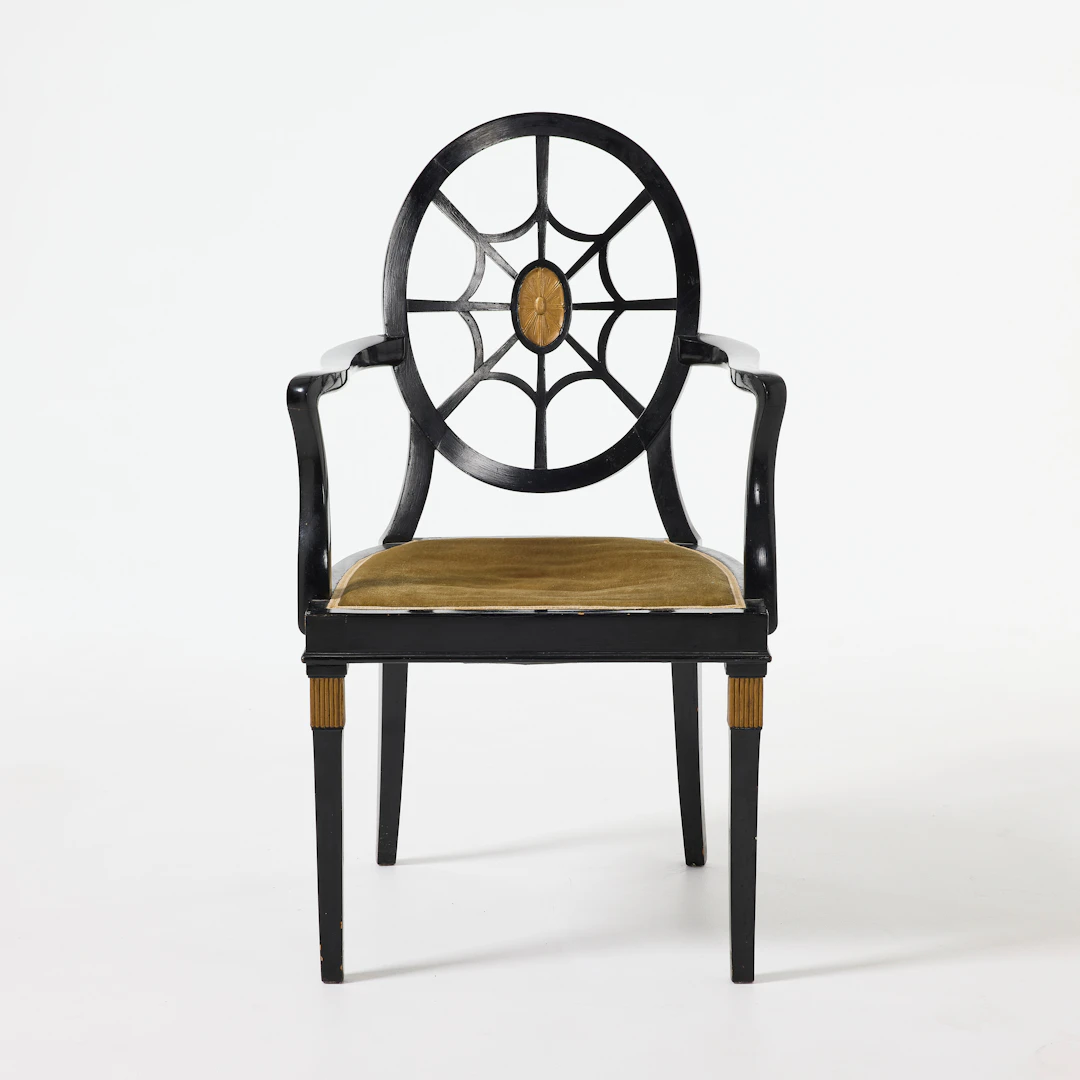 KARMSTOL, s. k. "Spiderback chair", England 1930/40-tal, svartlackerad