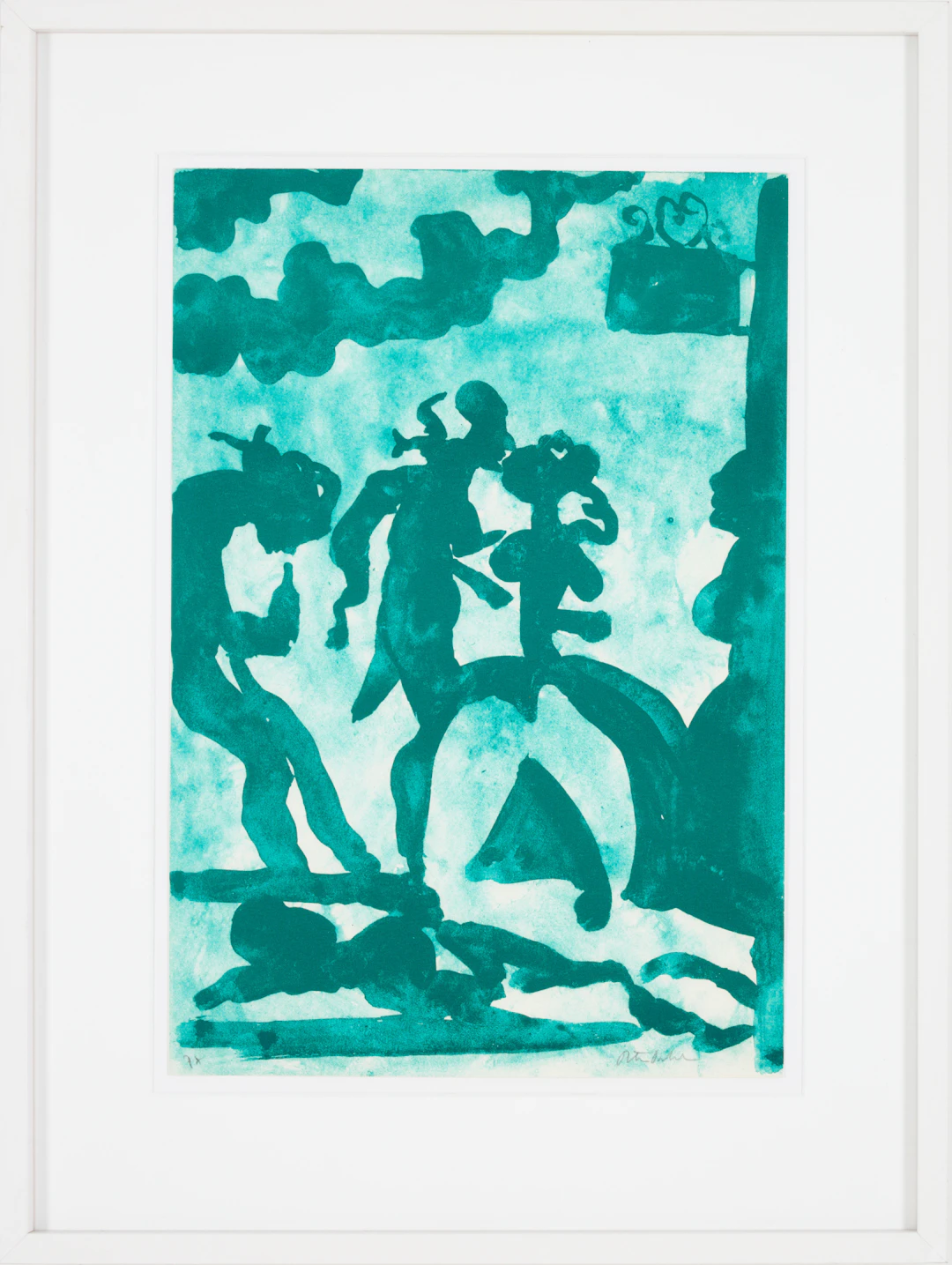 PETER DAHL. Figural komposition, färglitografi, provtryck, signerad.