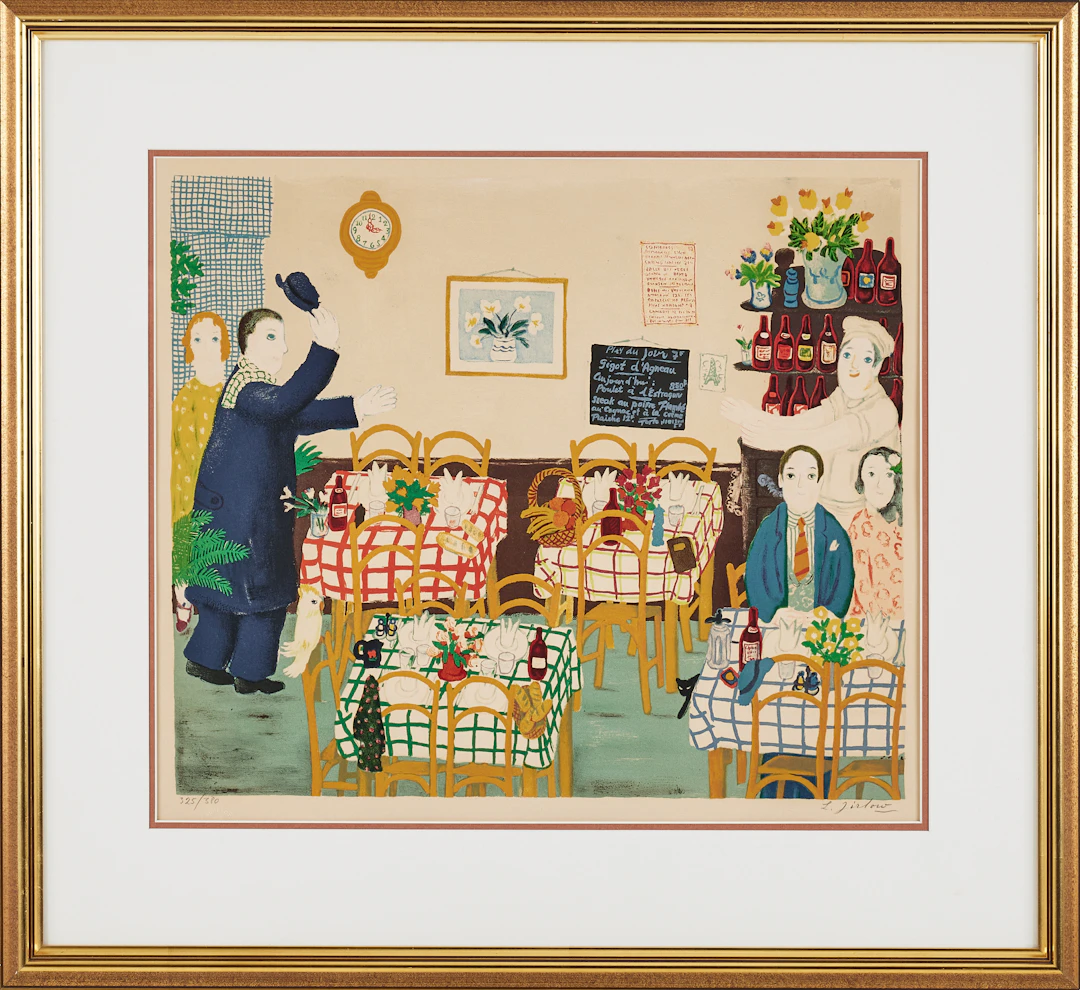 LENNART JIRLOW. Restaurangscen, färglitografi, signerad, 325/380, Mourlot.