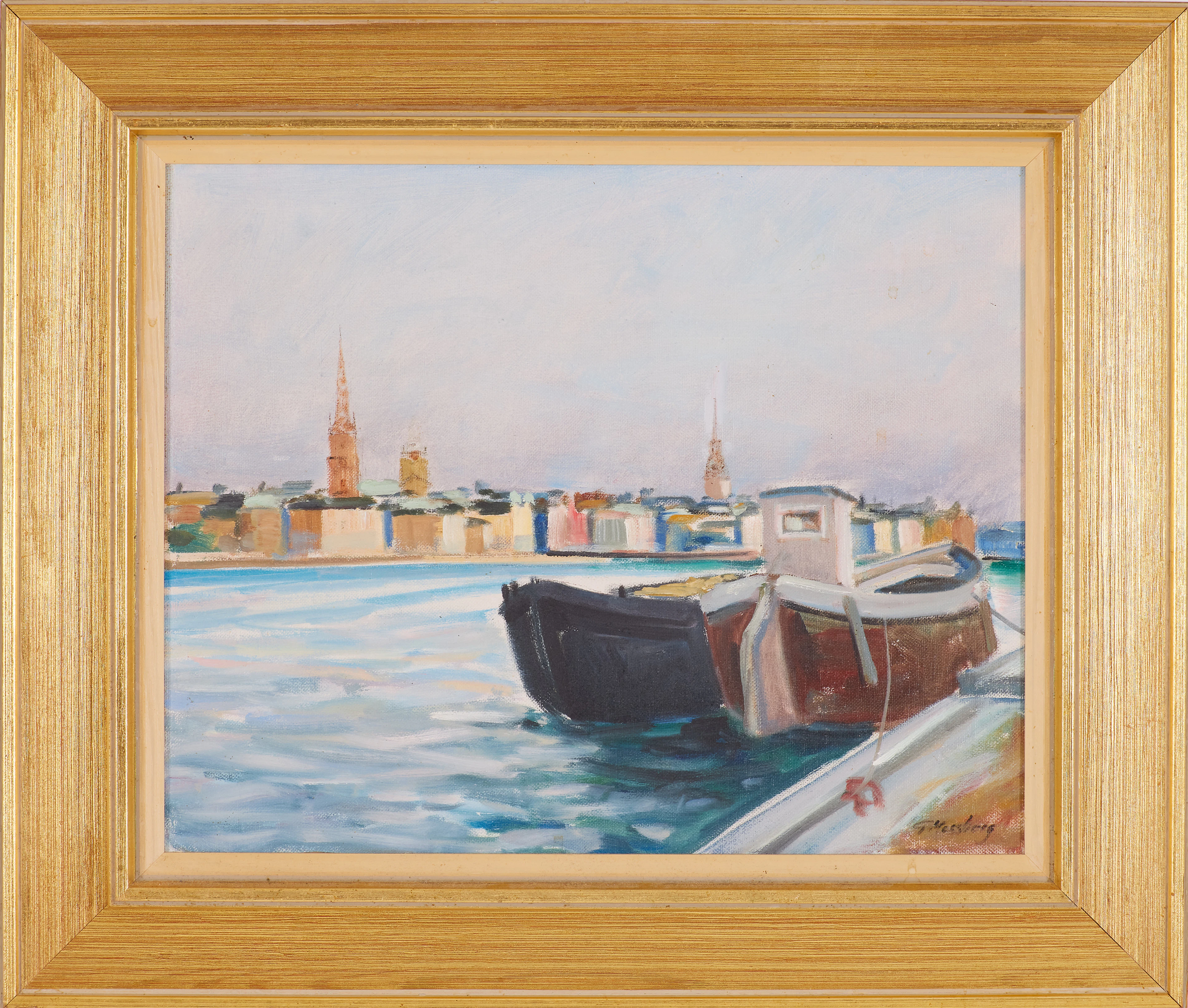 GUNNAR MOSSBERG. "På S. Mälarstrand", olja på pannå, signerad G. Mossberg.