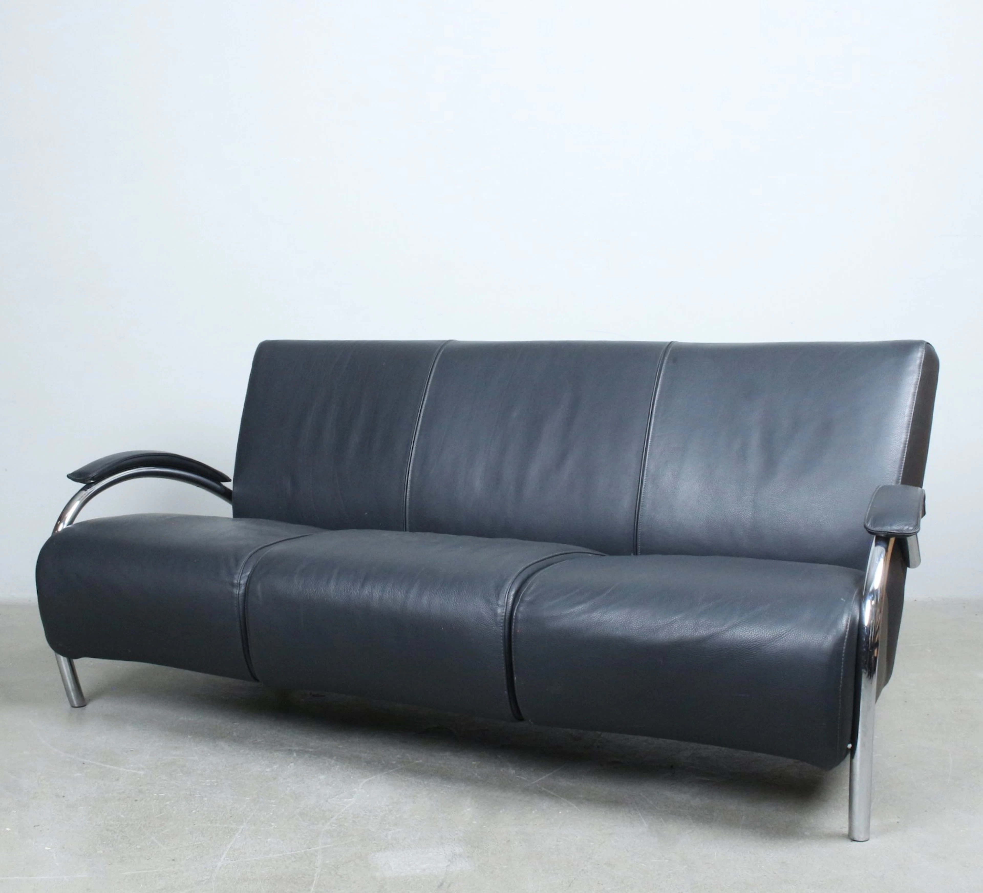 MOLINARI Sofa "Accademia" 3-Sitzer, Leder, Stahlrohr, Bauhaus Stil