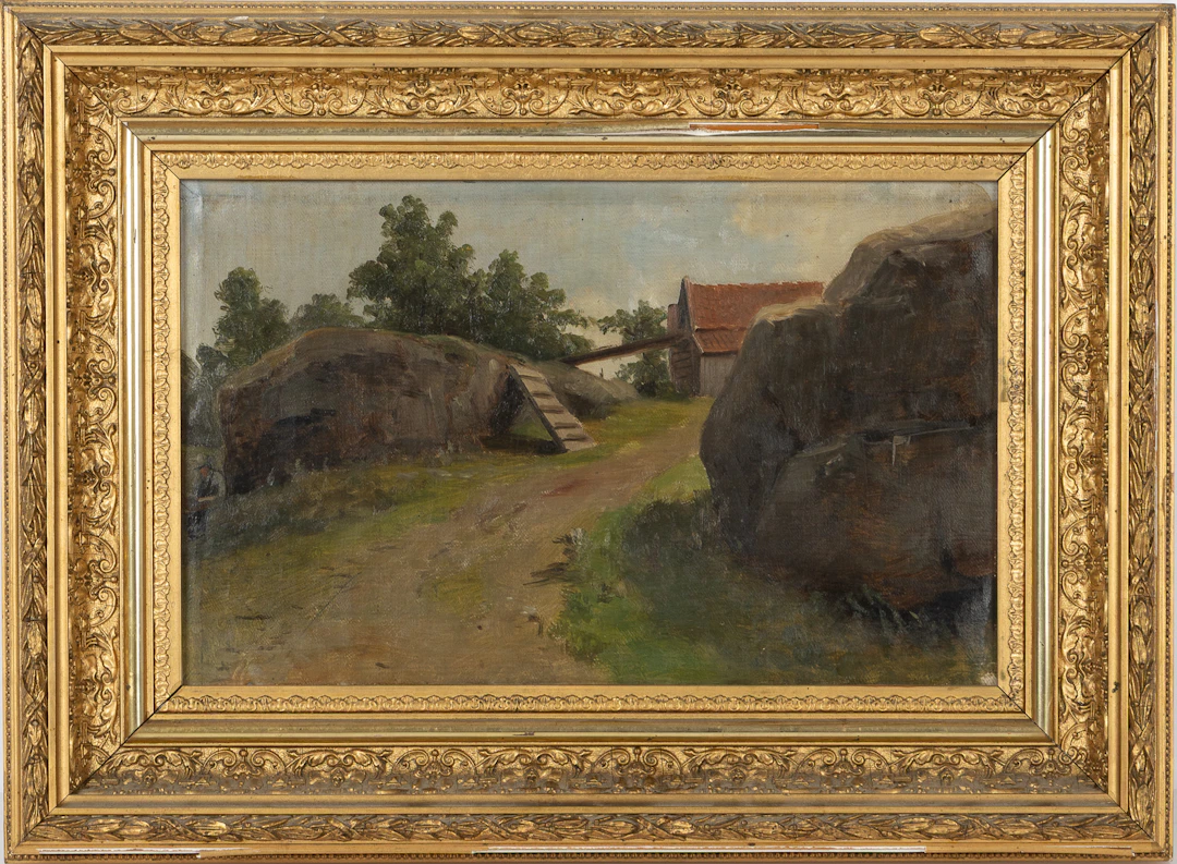 BENGT NORDENBERG. Olja på duk, gårdsbild, signerad, 1800-tal.