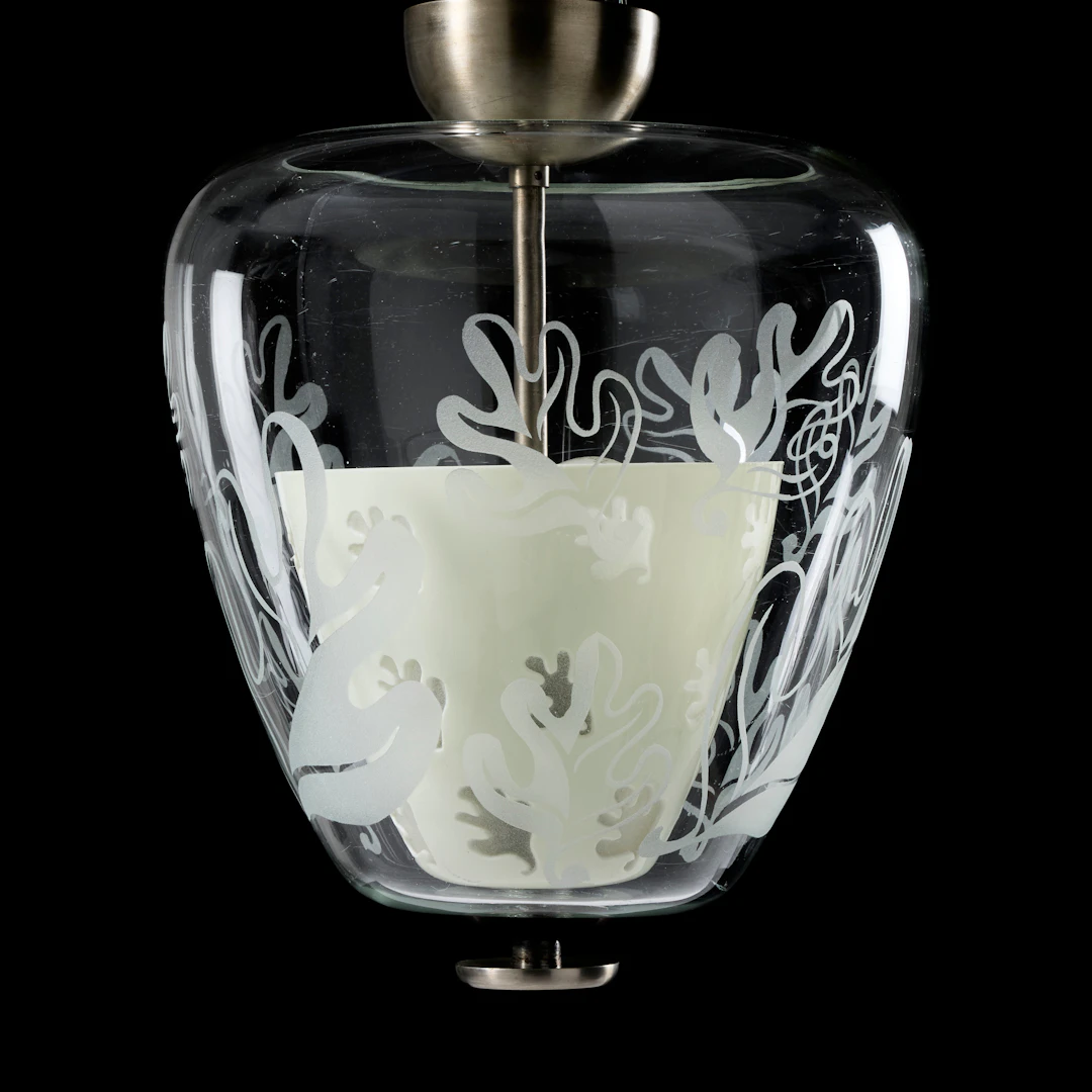 TAKLAMPA, Sverige 1940-tal, Swedish Modern, mattförnicklad mässing och glas.