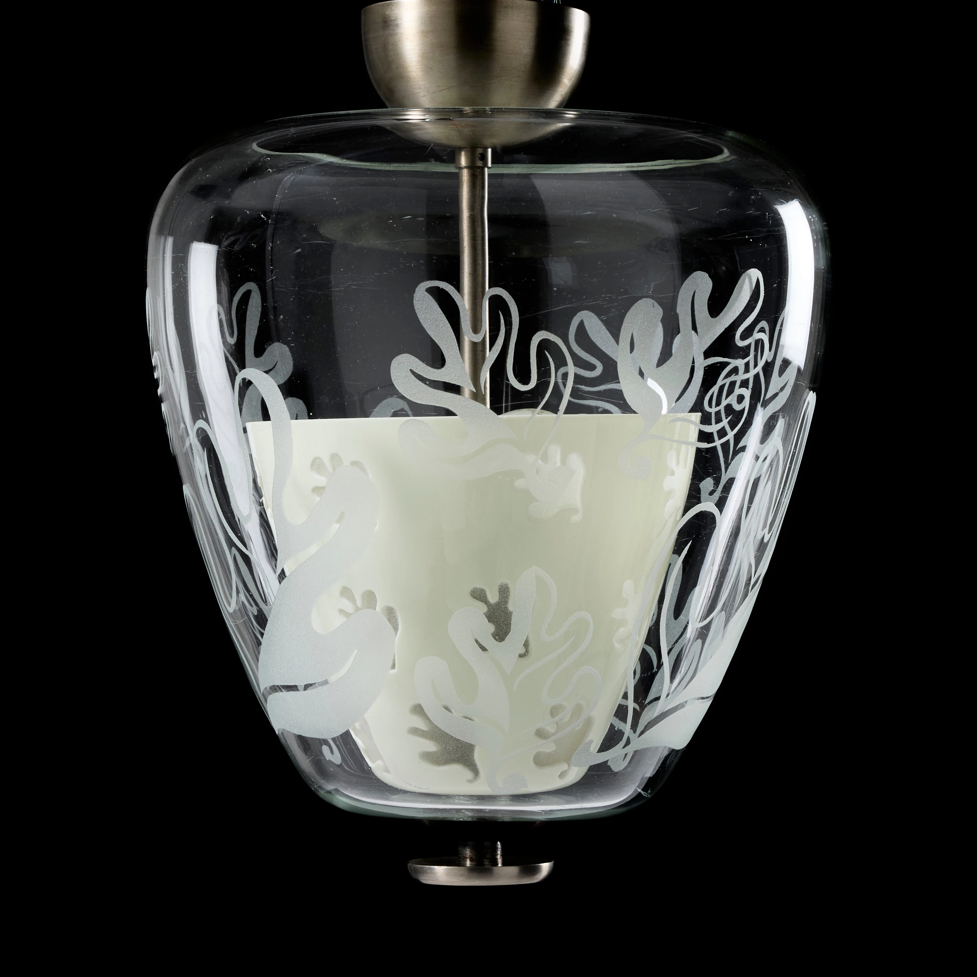 TAKLAMPA, Sverige 1940-tal, Swedish Modern, mattförnicklad mässing och glas.