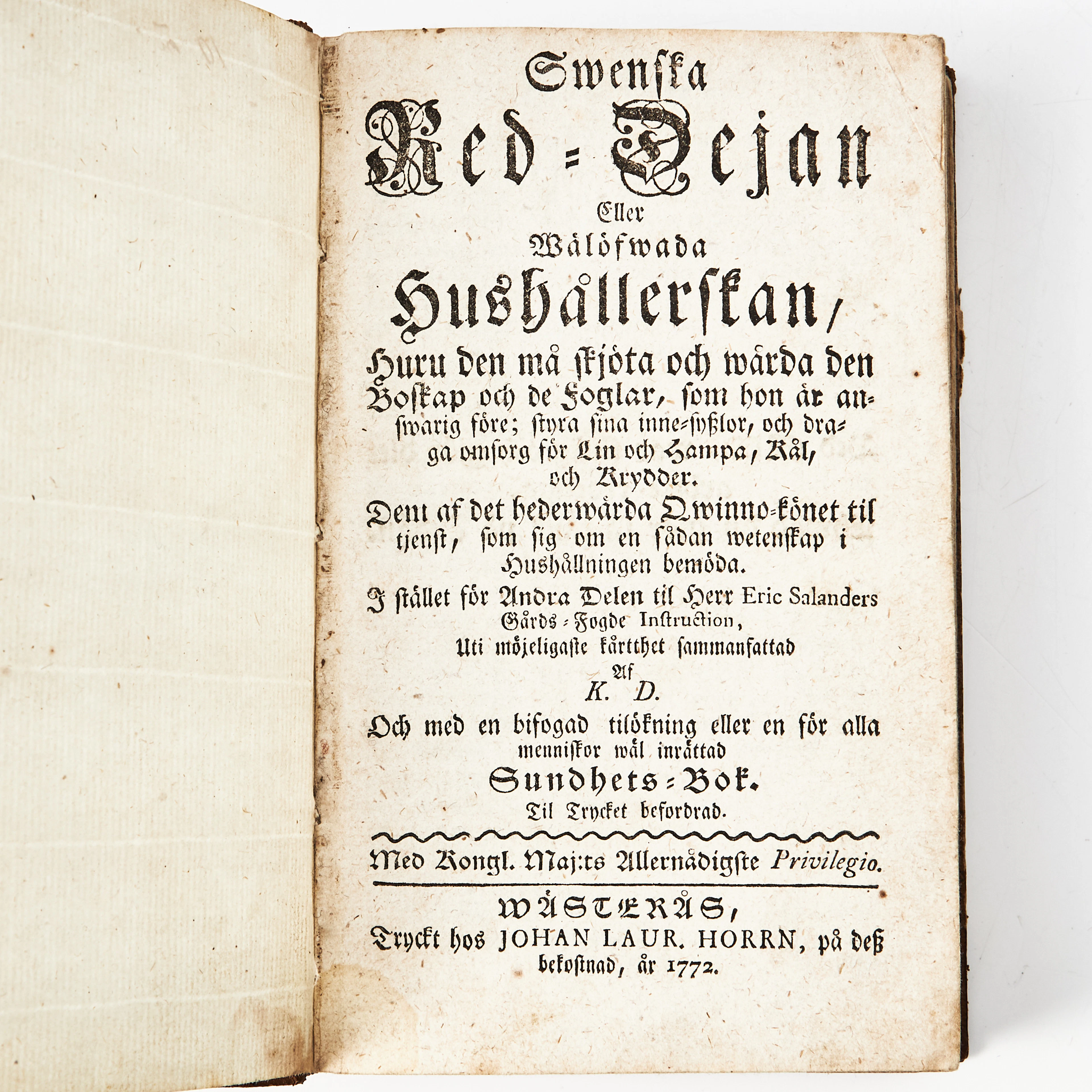 HUSHÅLLSBOK OCH SUNDHETSBOK 1772.