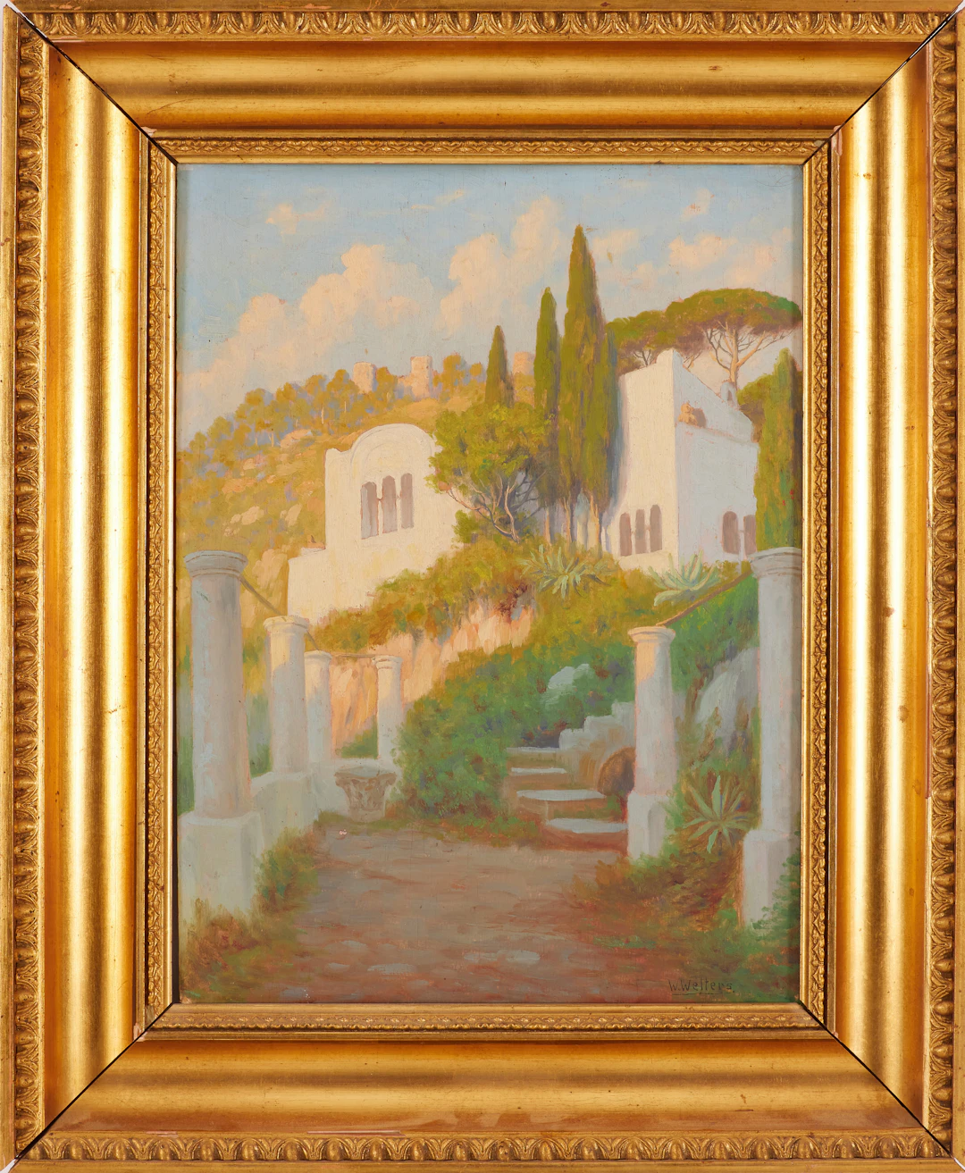 WILLEM WELTERS (1881-1972). Olja på pannå, "Villa S.Michele, Capri", signerad.
