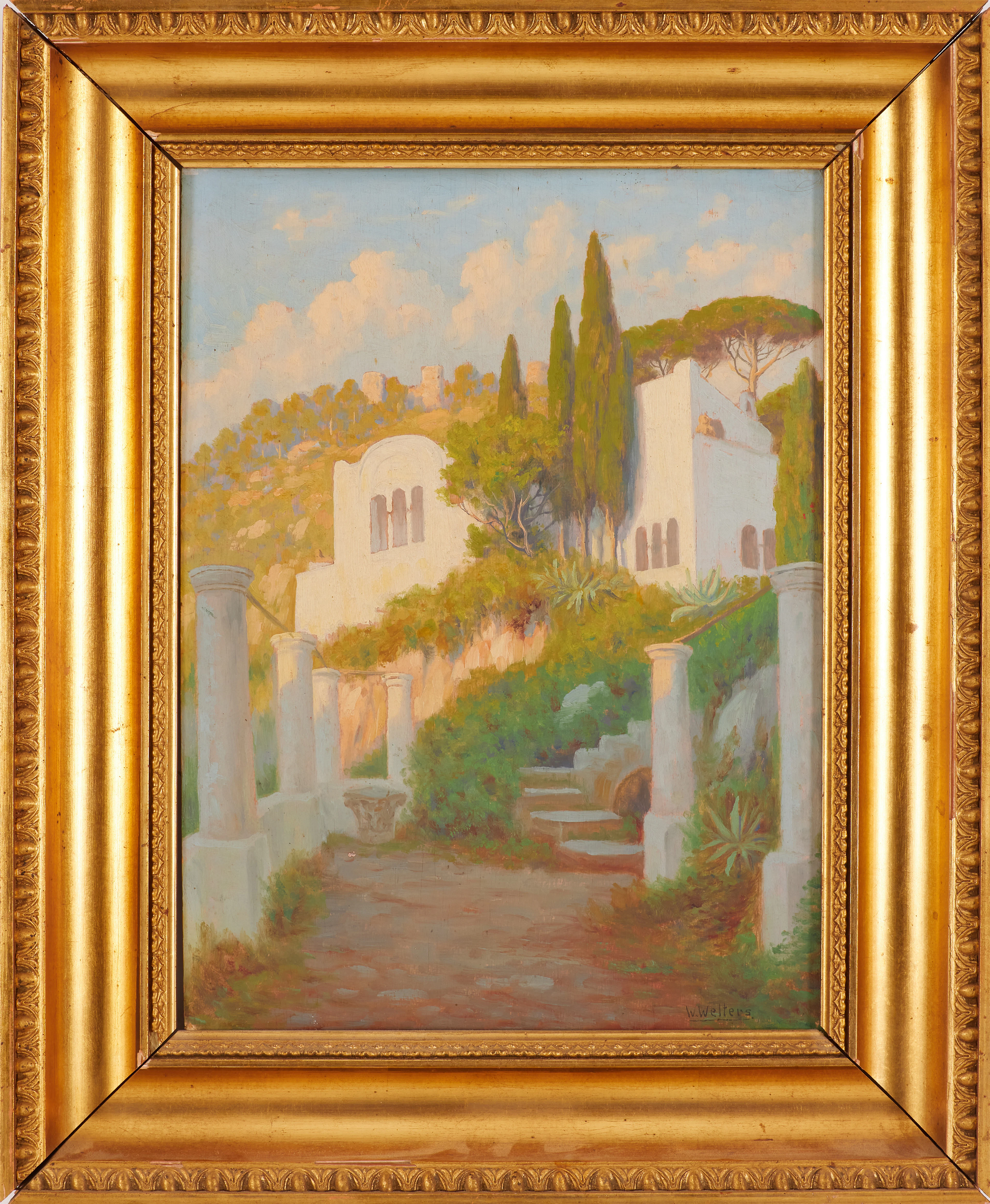 WILLEM WELTERS (1881-1972). Olja på pannå, "Villa S.Michele, Capri", signerad.