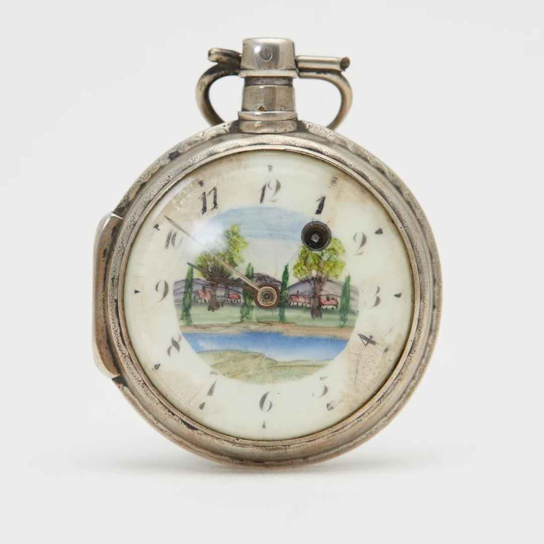 SPINDELTASCHENUHR, Silber, Emaille, um 1800.