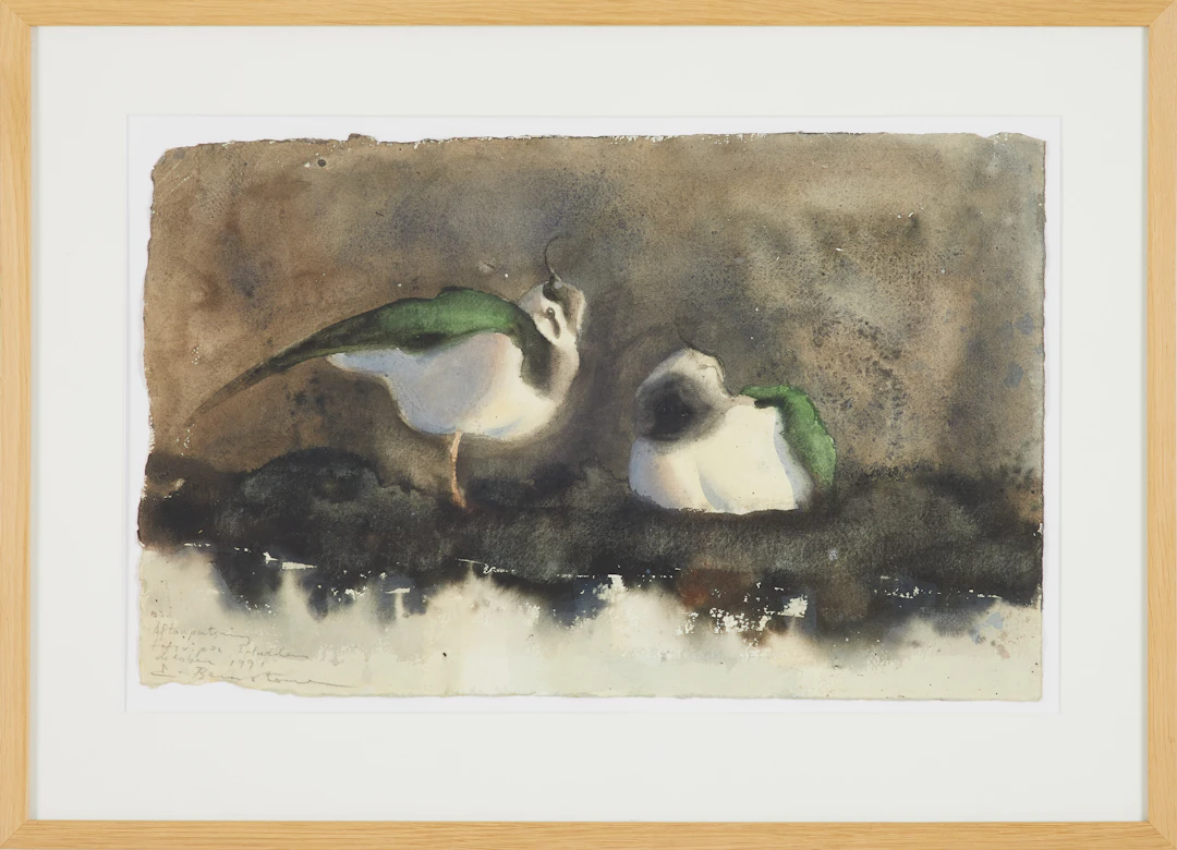 EMANUEL BERNSTONE. "Aftonputsning, toftsripor", akvarell, signerad