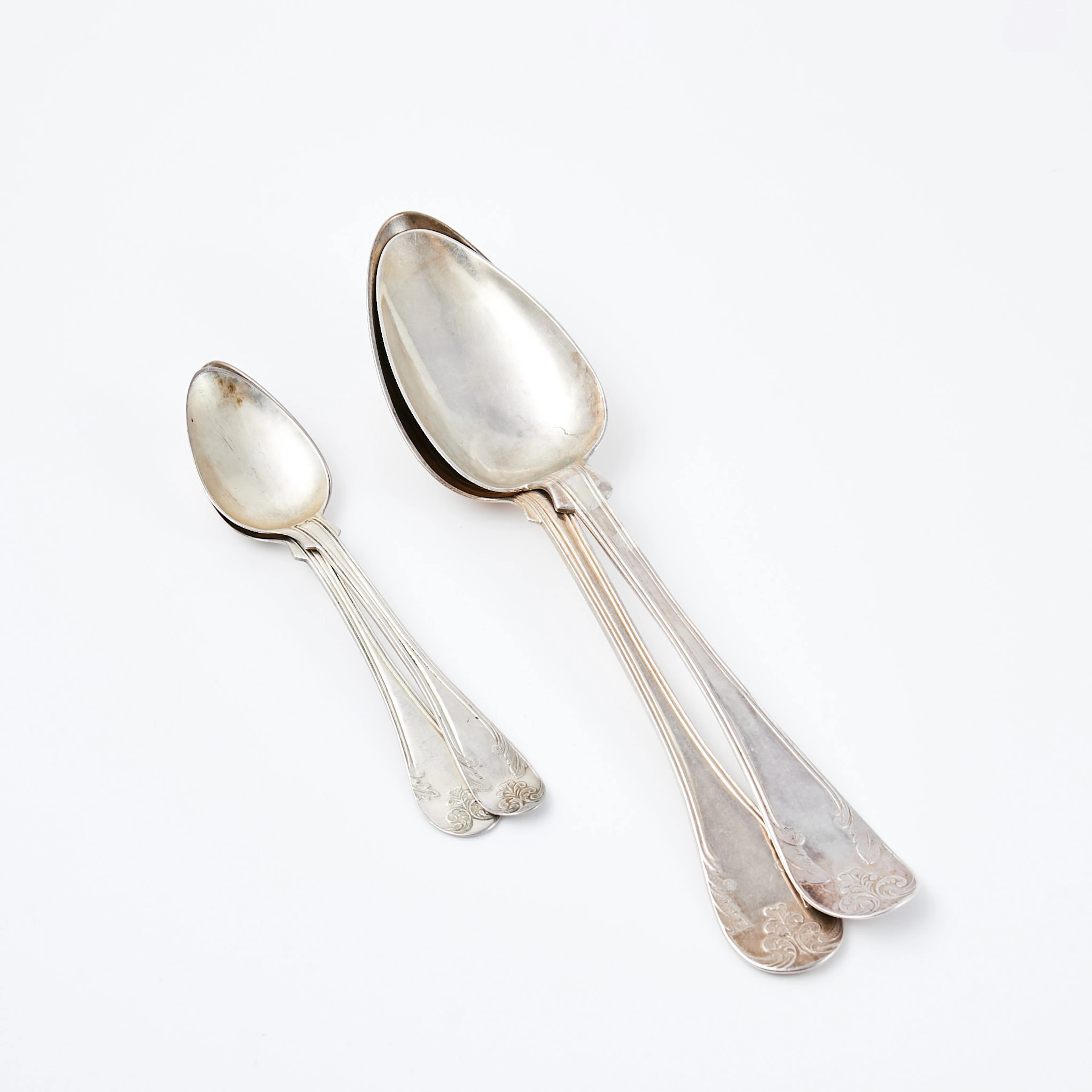MATSKEDAR samt KAFFESKEDAR, 4 dlr, silver, "Gammal Fransk" varav tre