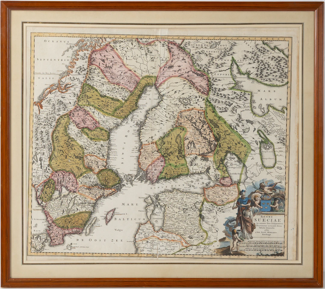 HOMANN, JOHANN BAPTIST, karta "Regni Sueciae". Nürnberg ca 1730.