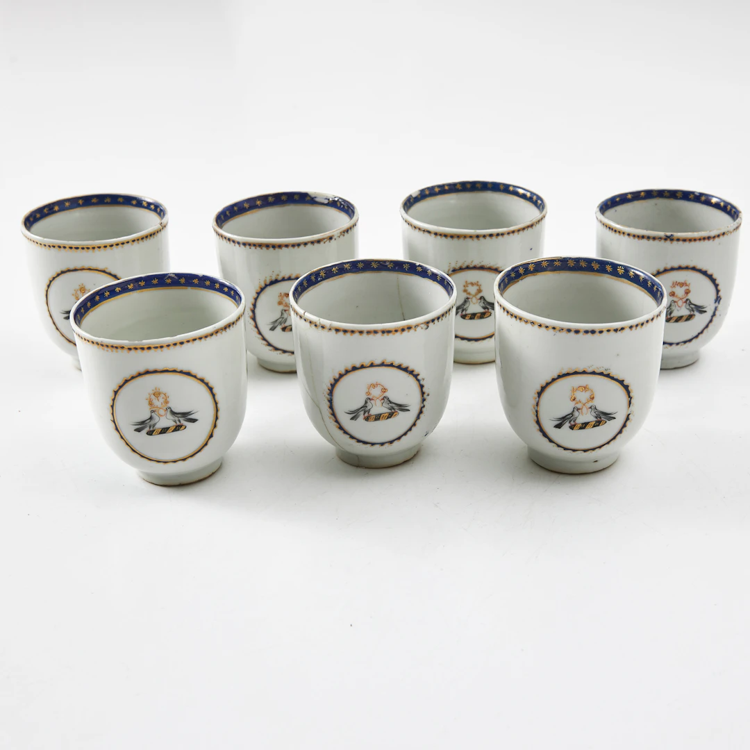 KAFFEKOPPAR, 7 st., porslin, Kina, Jiaqing (1796-1820), europeiserande