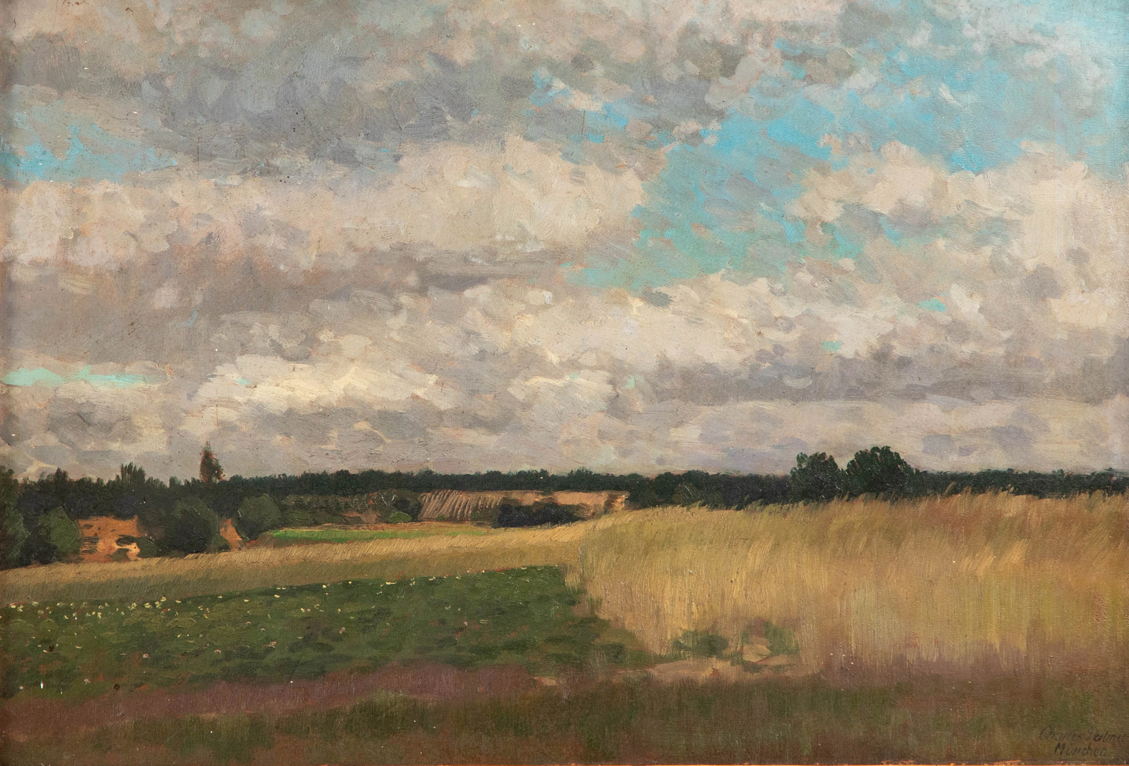CHARLES JOHANN PALMIÉ (1863-1911). Sommerliche Landschaft mit Kornfeldern.
