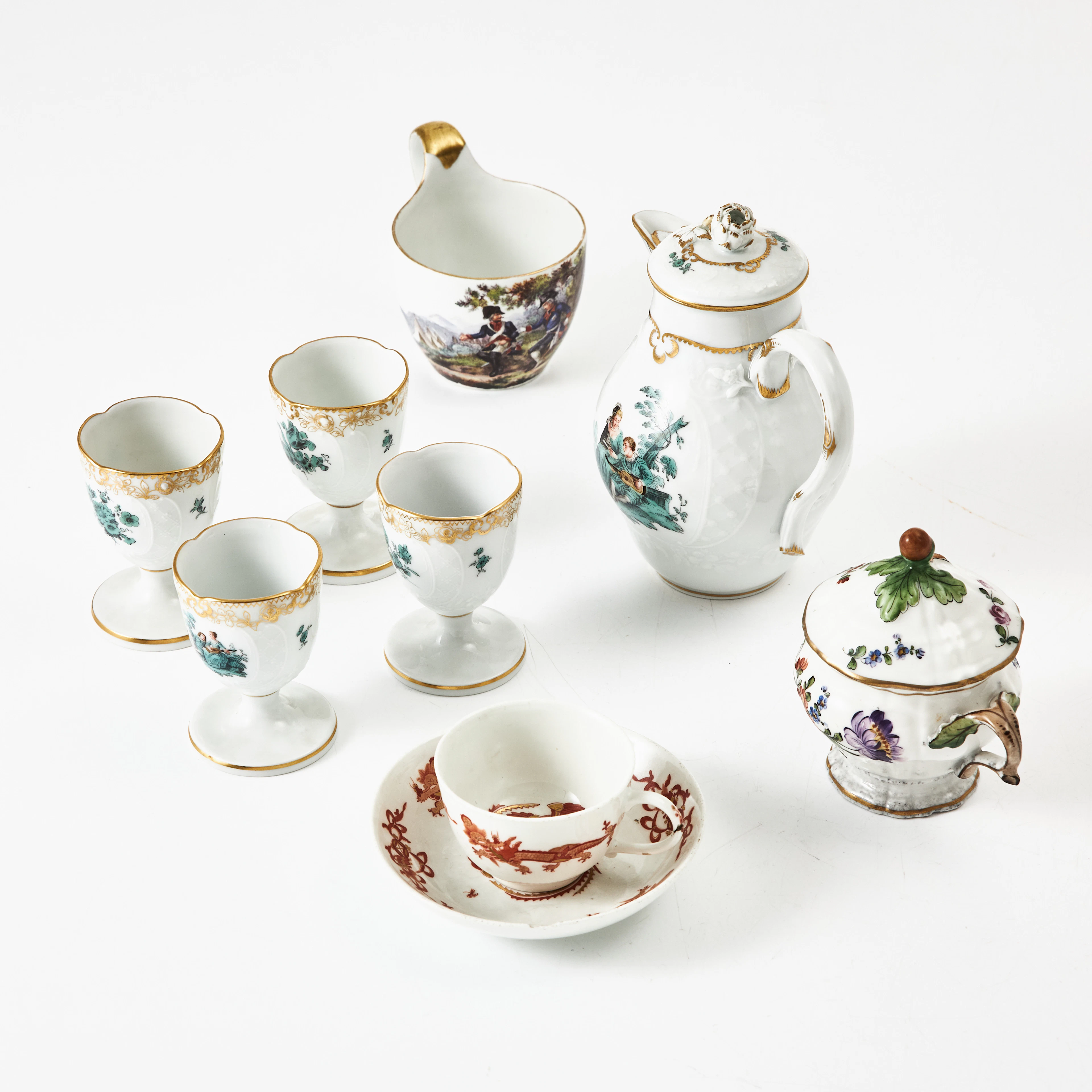 MEISSEN (etabl. 1710), moccakanna, äggkoppar, kaffekopp, moccakopp