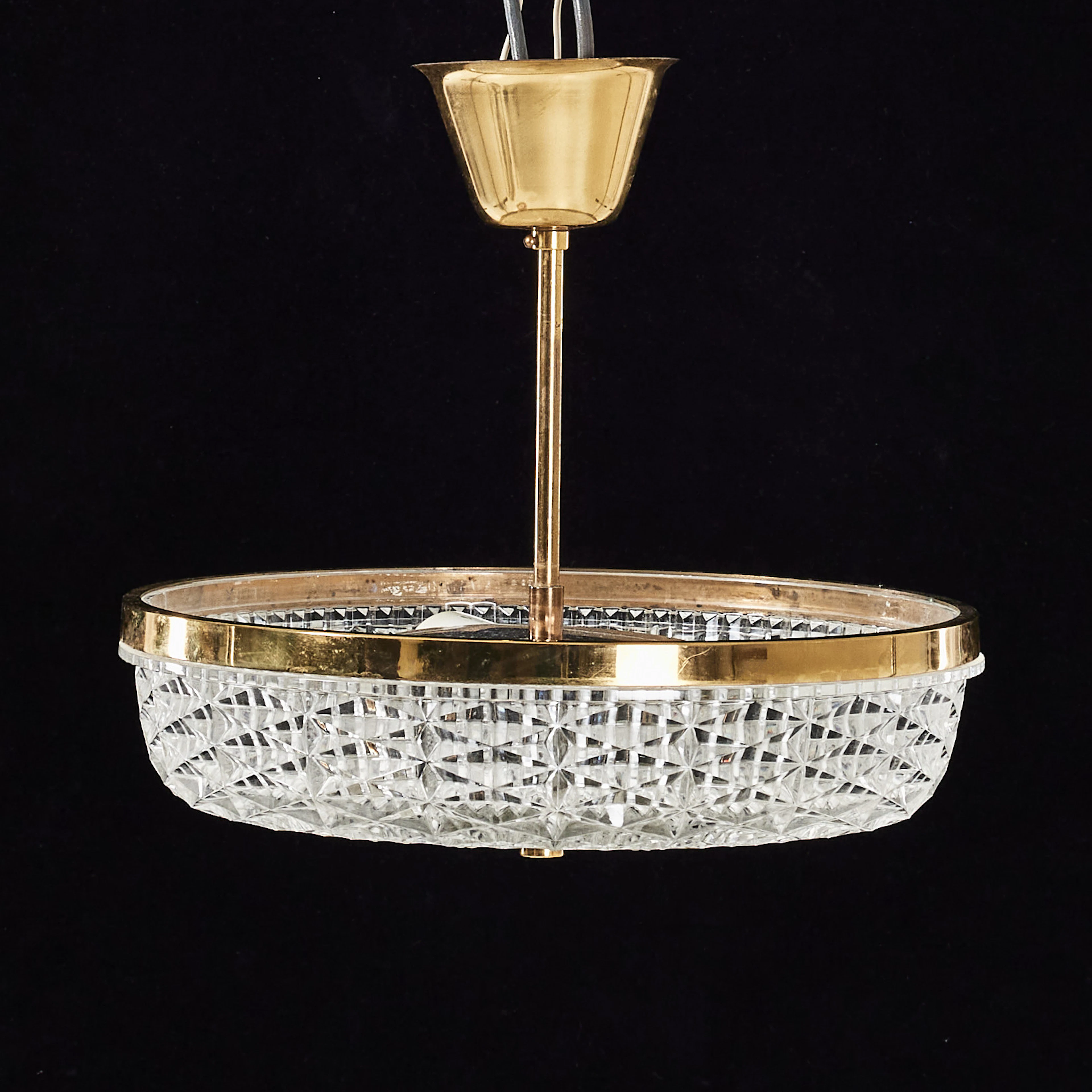 CARL FAGERLUND, Takplafond, Orrefors, 1950/60-tal, glaskupa, beslag av mässing.