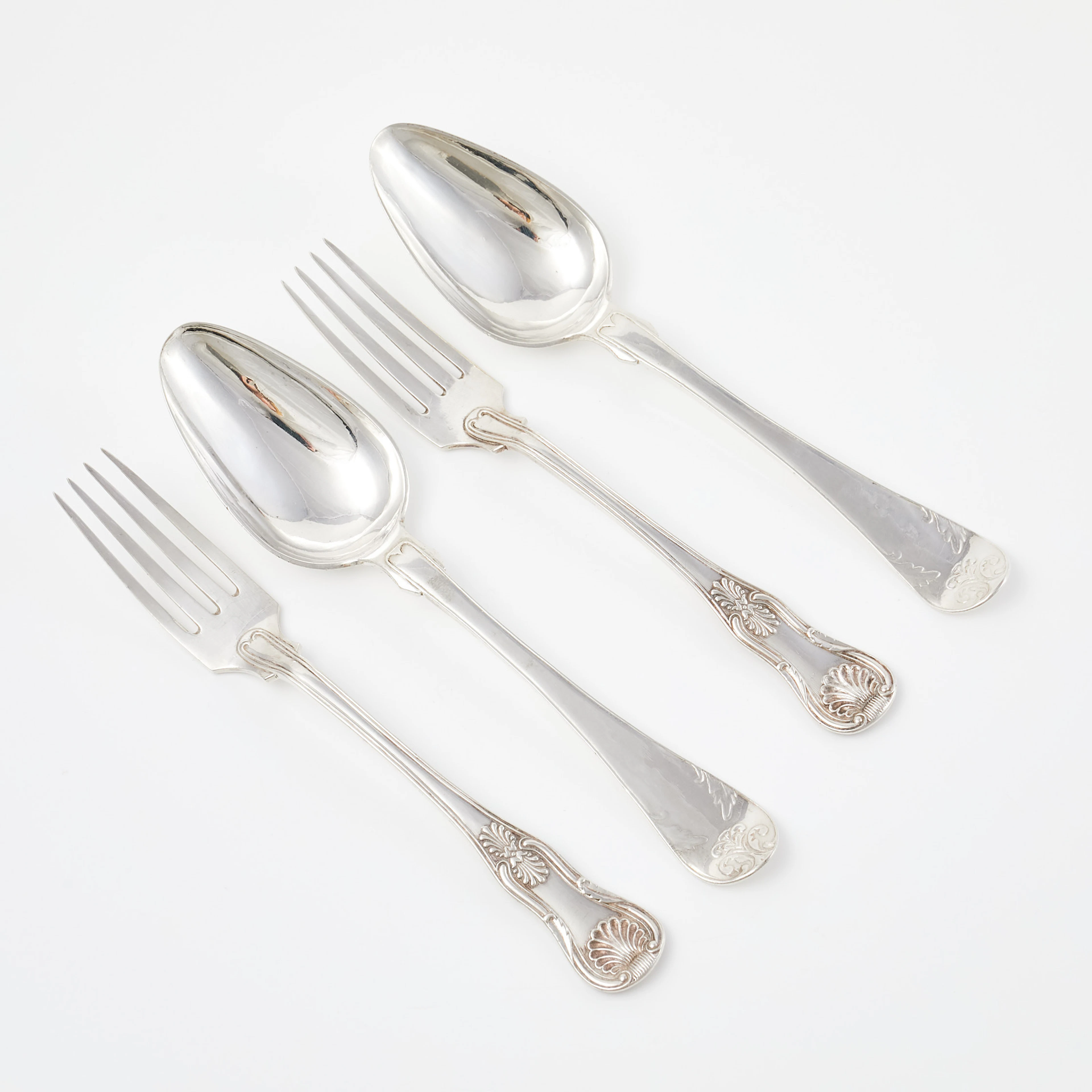GAFFLAR, SKEDAR, 4 dlr, silver, bl.a. Gustav Möllenborg, engelsk snäck-