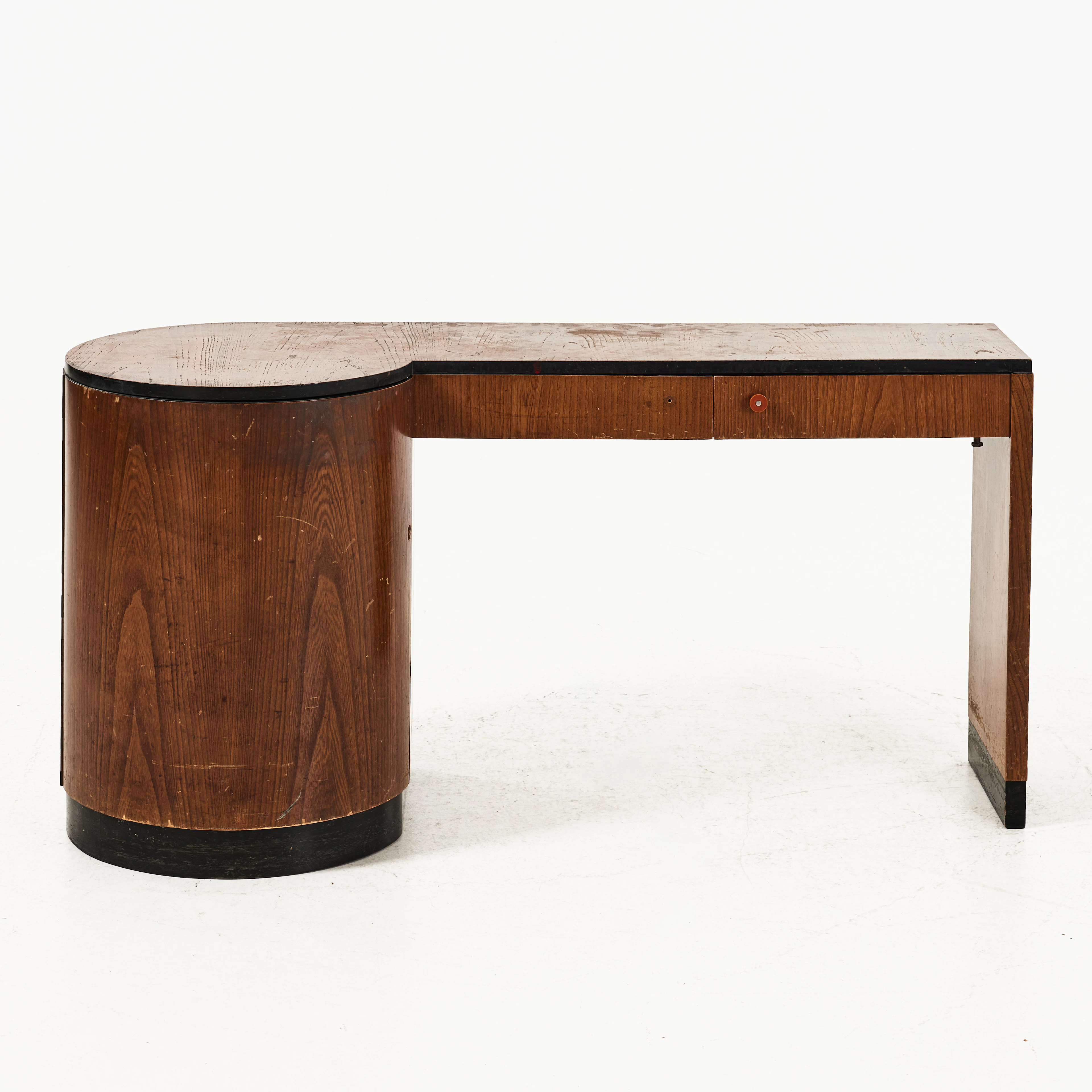 SMINKBORD, Art Deco, fanér i teak, två lådor, skåpsdel.