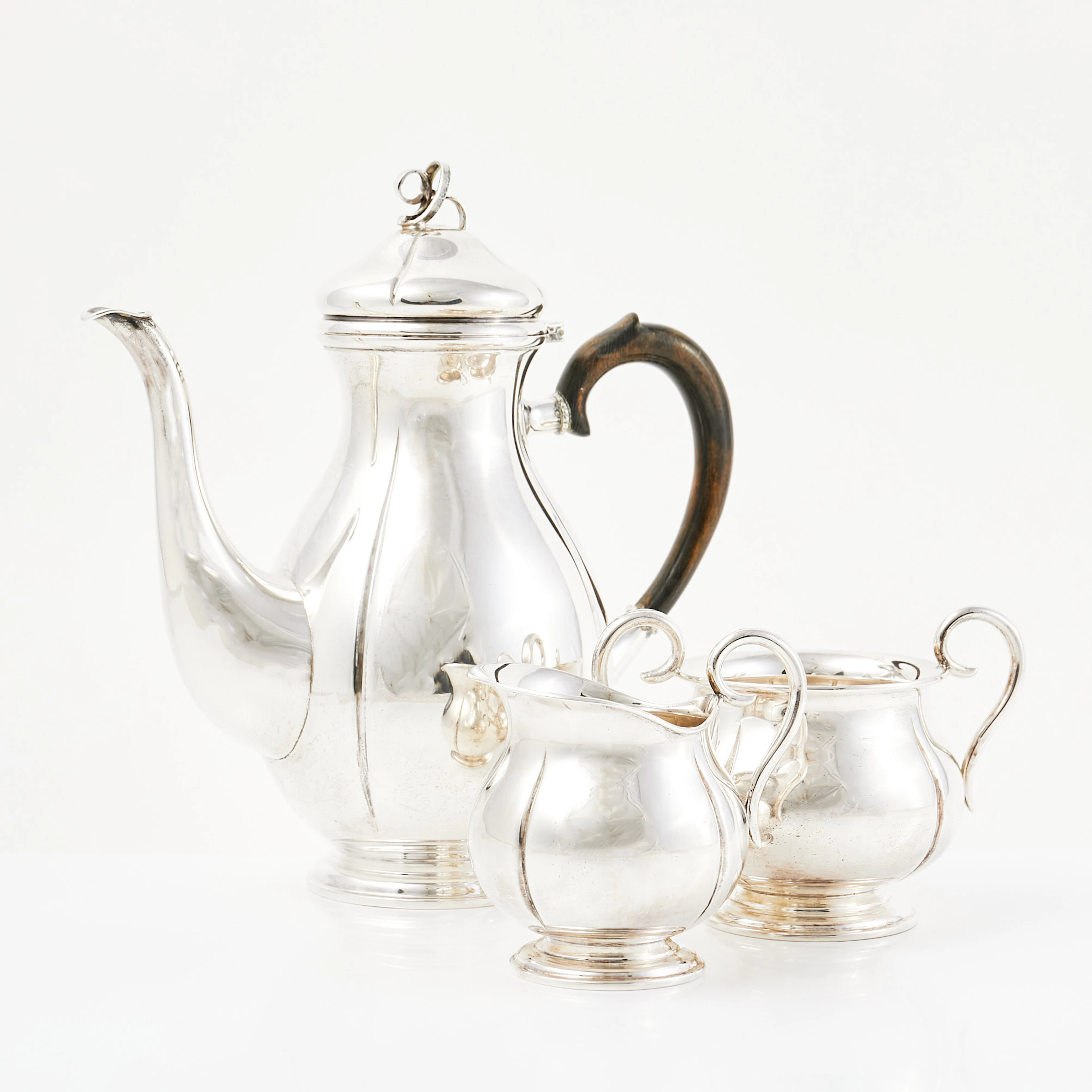 KAFFESET, 3 dlr, kaffekanna, sockerskål, gräddkanna, silver, svenska