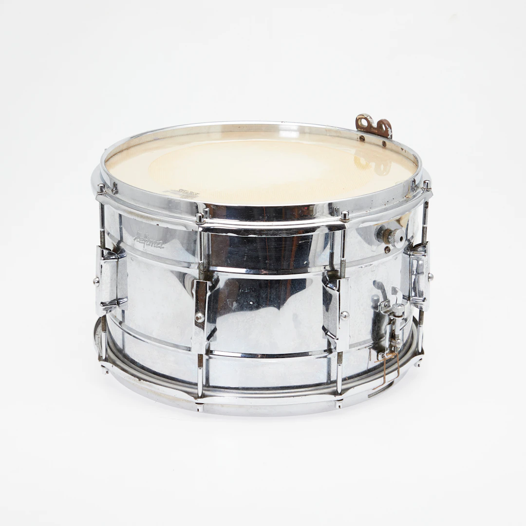LEFIMA. Vintage Snare Drum / Schnarrtrommel, Metall, verchromt, Deutschland.