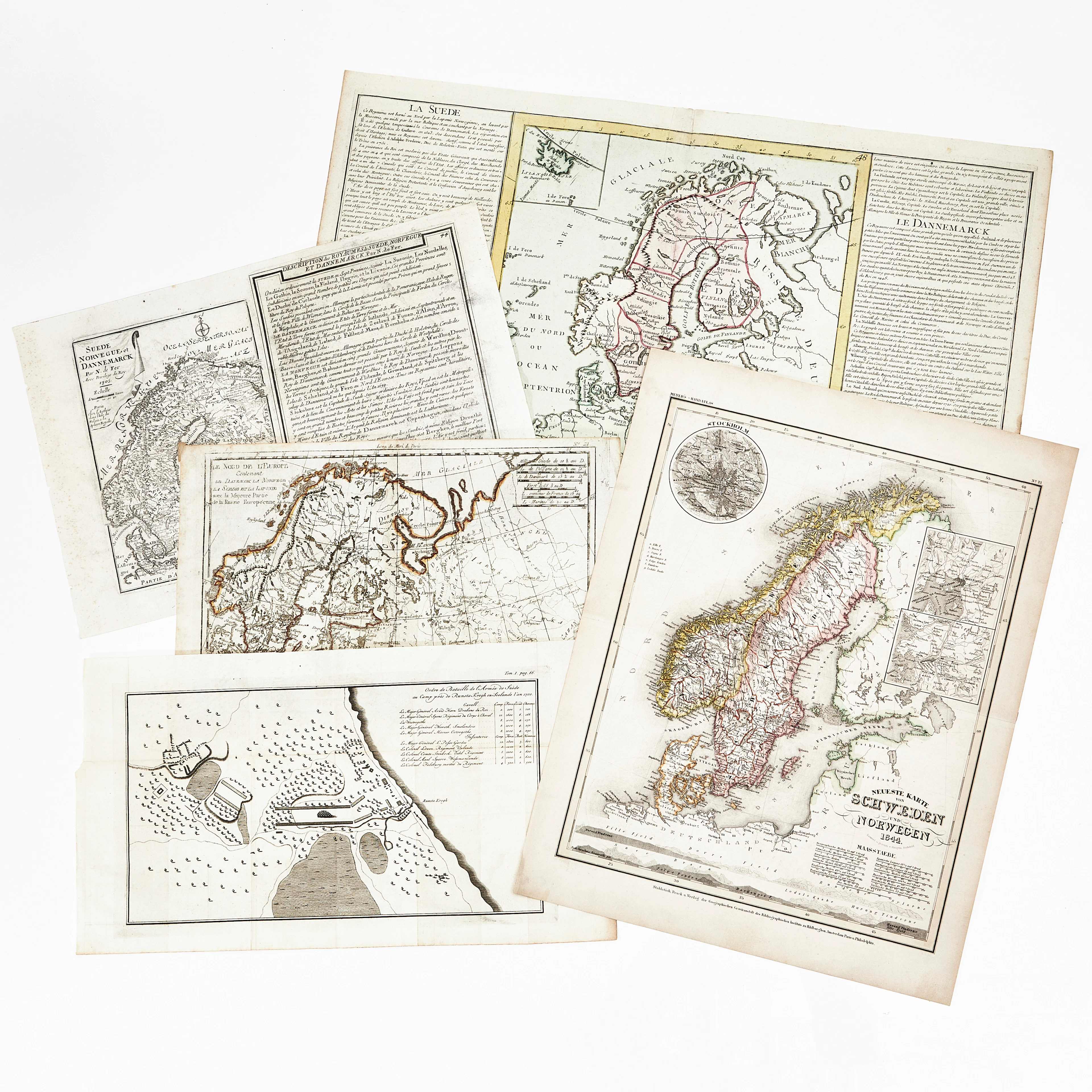 SAMLING OM 5 GRAVERADE KARTOR ÖVER SKANDINAVIEN, ca 1700-1840.