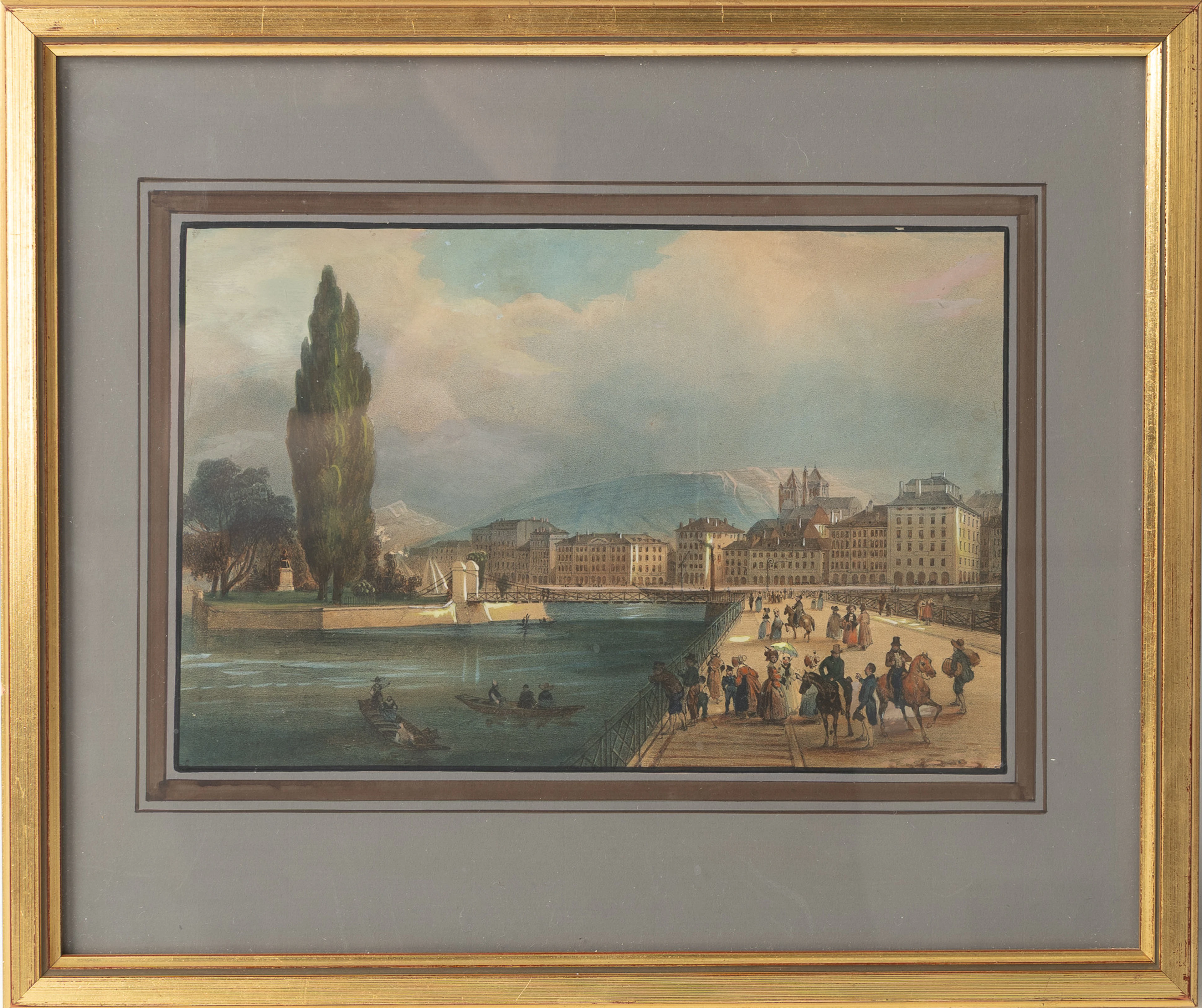 BAYON & CHAPUY JACOTTET. Handkolorerad litografi, Geneve 1800/1900-tal.