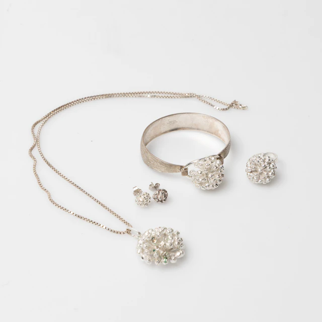 GARNITYR, Sterling silver, Flora Danica "Dildblomst", örhängen, halsband