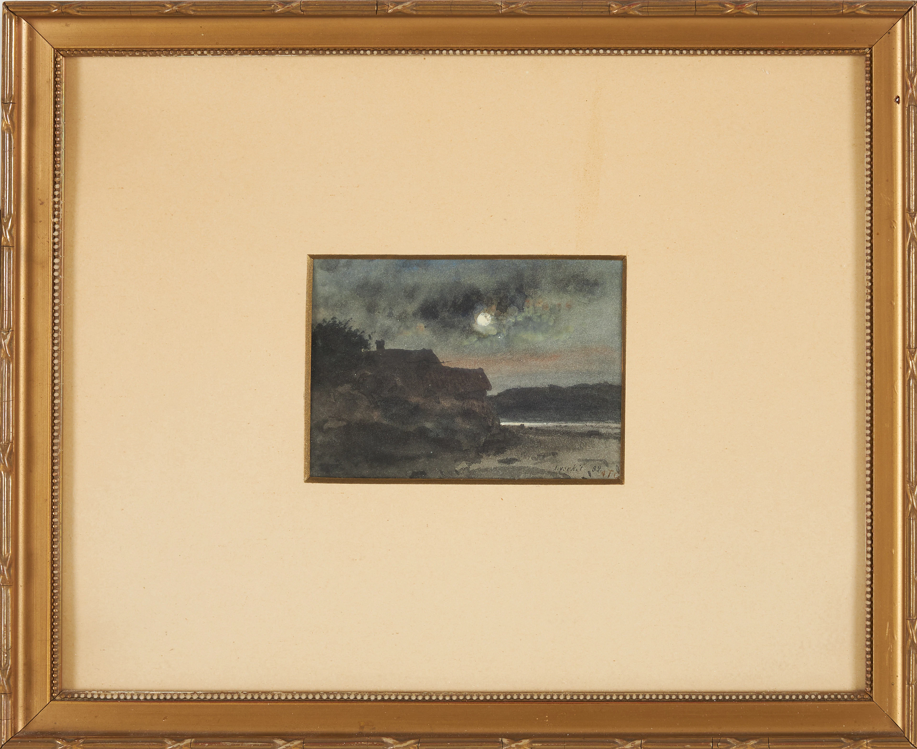 ALBERT THEODOR GELLERSTEDT. Lysekil, nattmotiv med måne, akvarell