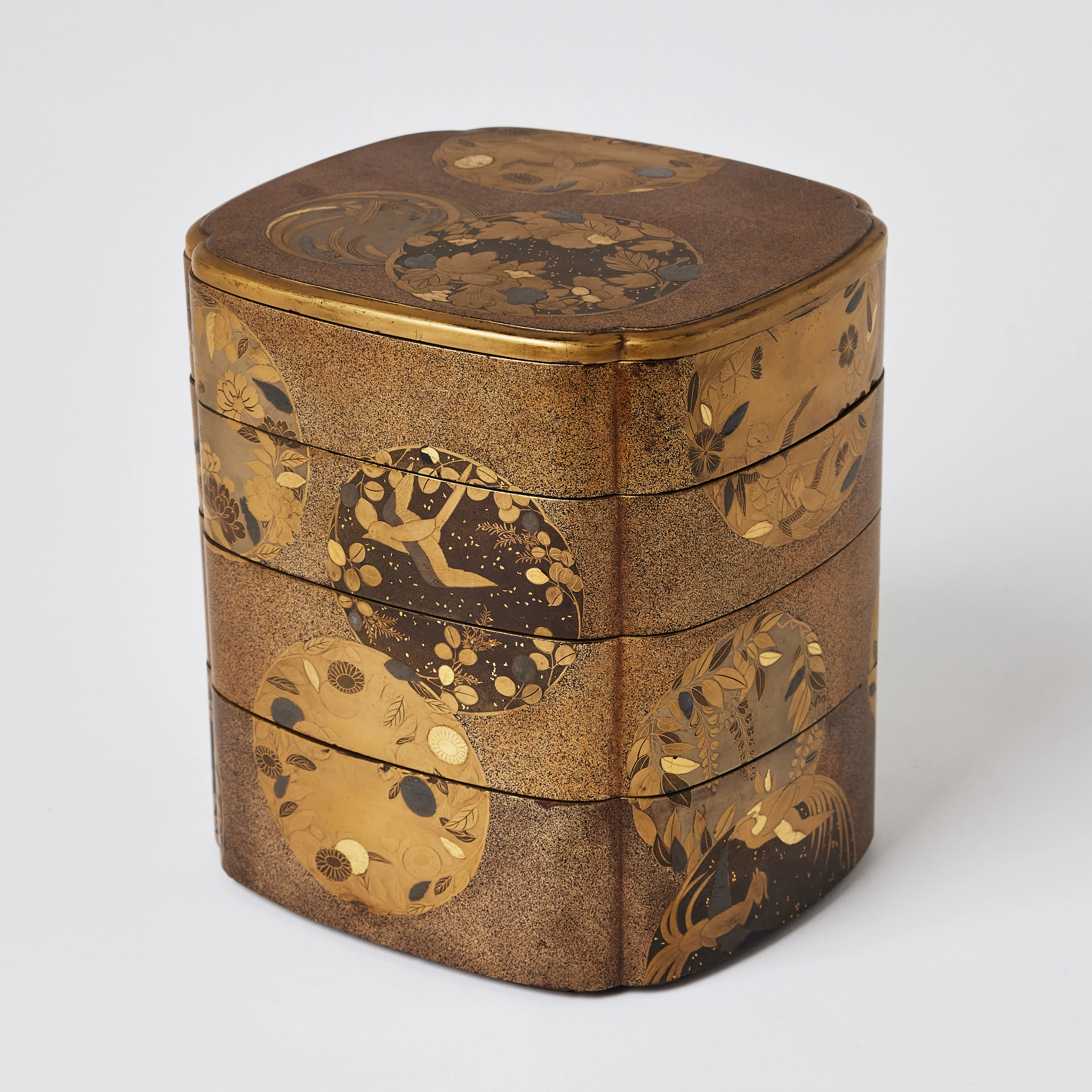 A Japanese Four-Tier Lacquer Stacking Box 'Jubako'.