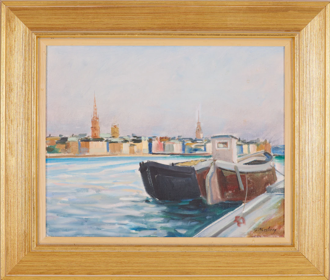 GUNNAR MOSSBERG. "På S. Mälarstrand", olja på pannå, signerad G. Mossberg.
