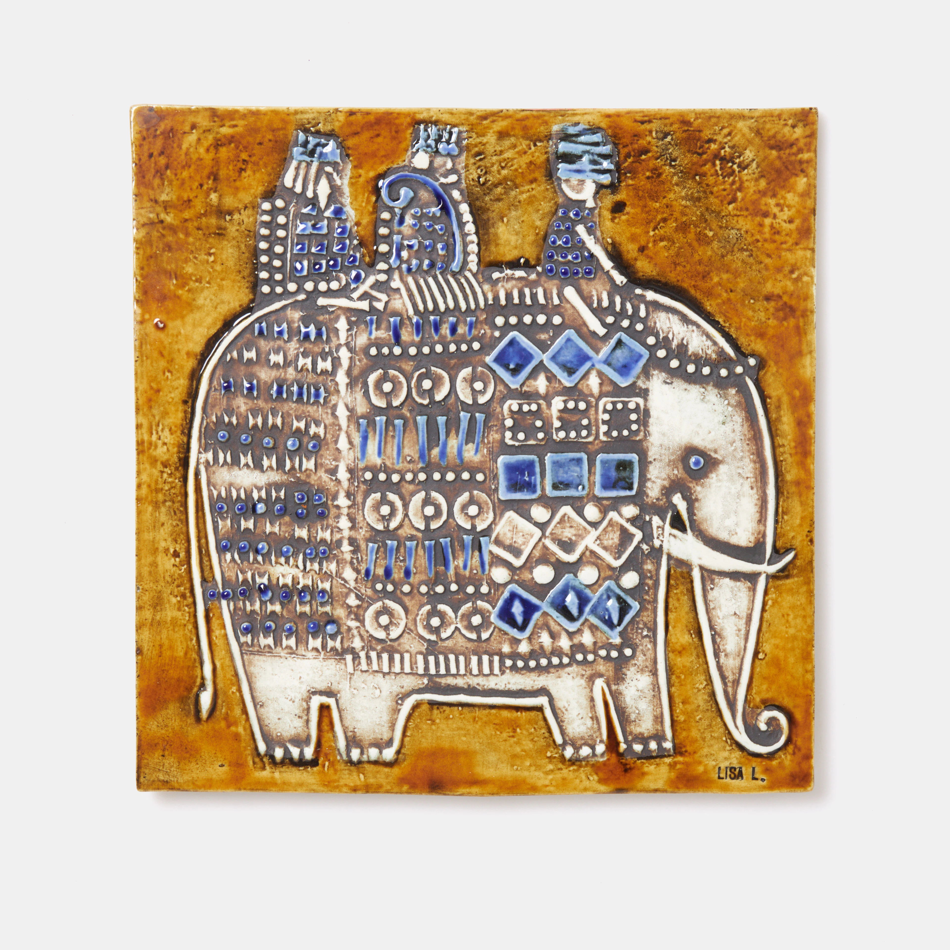 LISA LARSON. Väggplakett, "Elefant", stengods, signerad Lisa L., ur