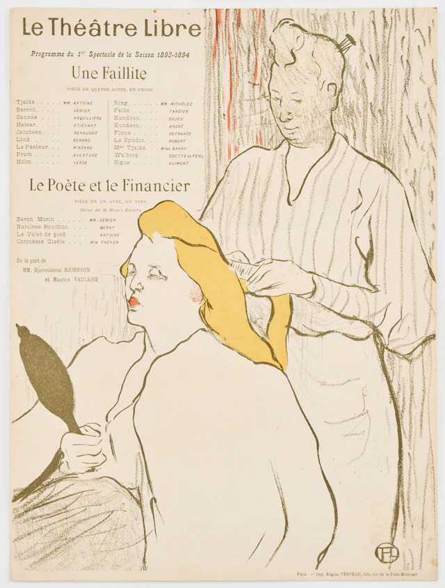 HENRI DE TOULOUSE-LAUTREC. "La Coiffure, Programme du Théâtre Libre".