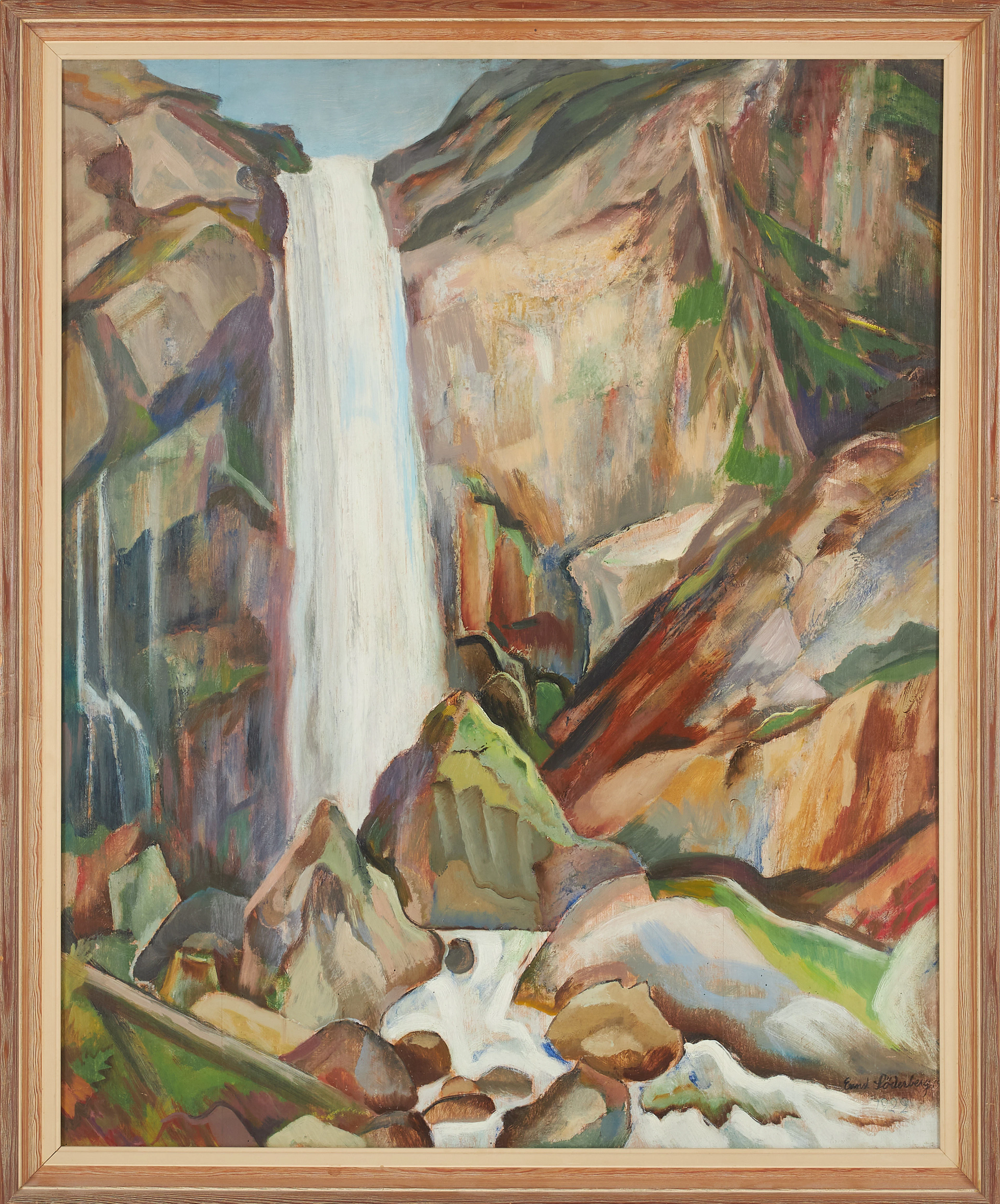 ERNST SÖDERBERG (1889-1967). Sångbäcksfallet Jämtland, olja på pannå