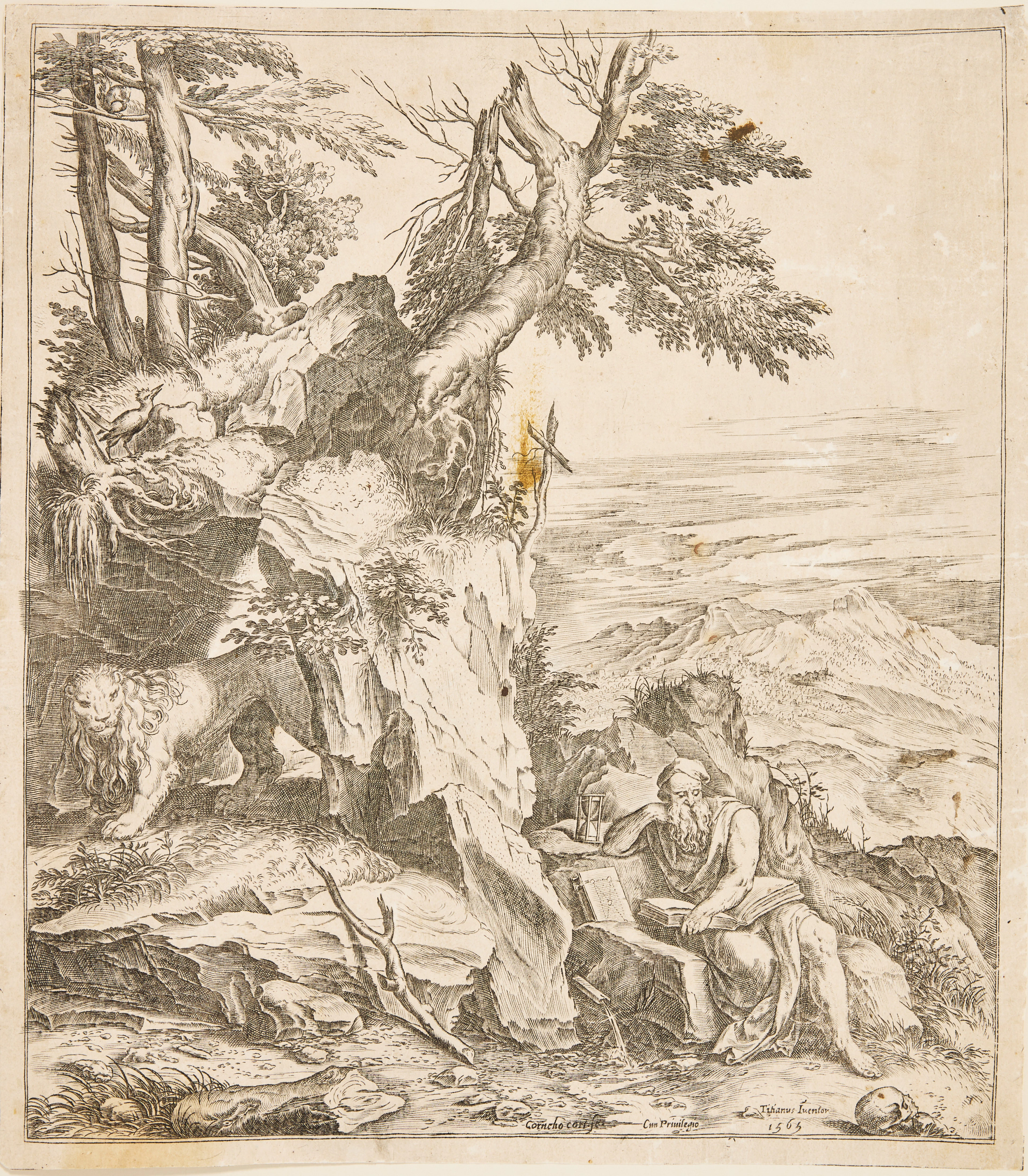 CORNELIS CORT (THE NETHERLANDS 1533-BEFORE 1578). "Saint Jerome in the Desert".