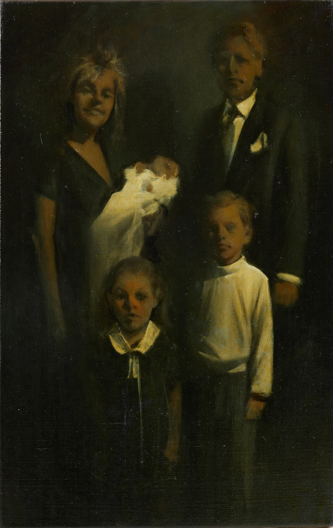 KJELL JÖRSTEDT. Familjeporträtt, olja på duk, osignerad.