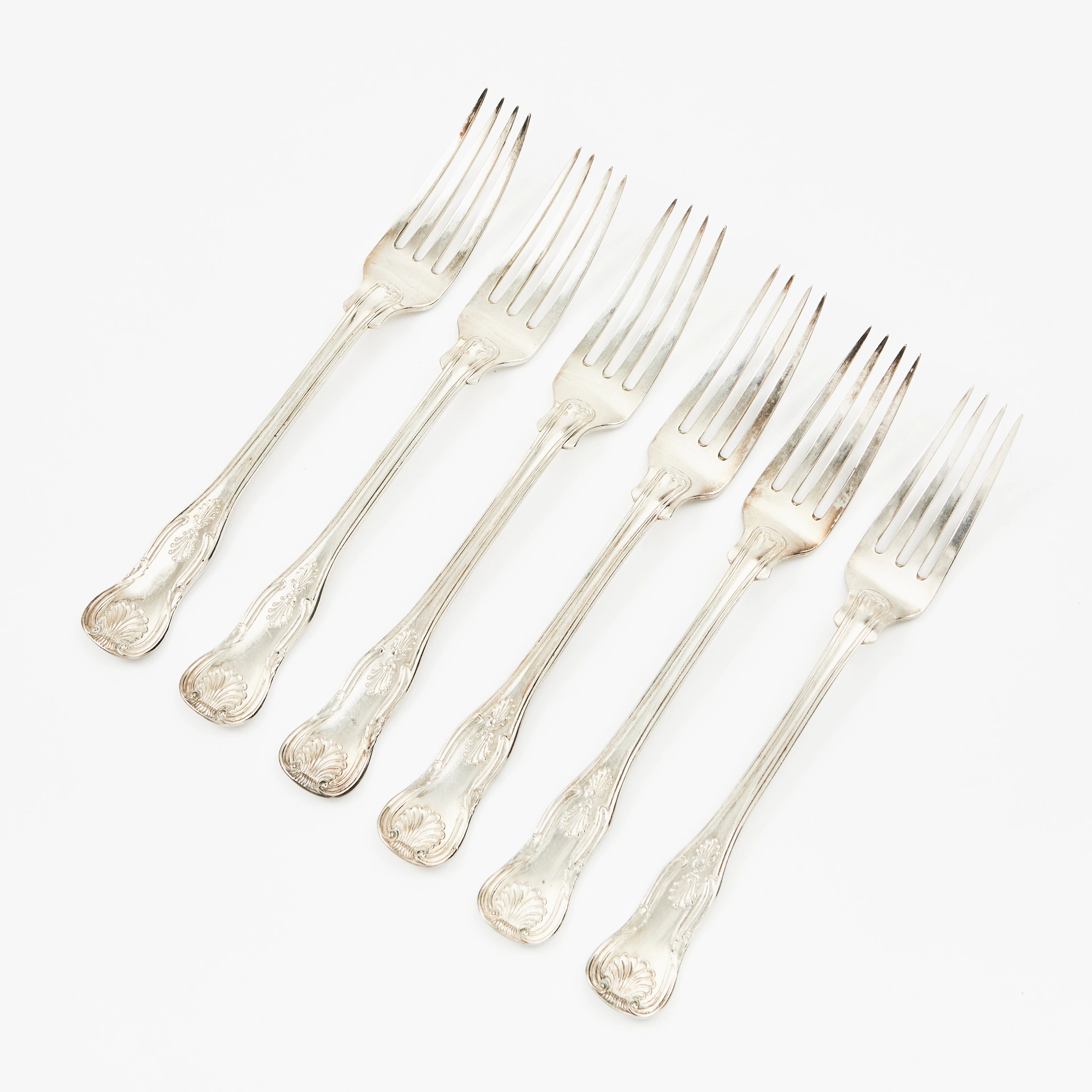 CARL FREDRIK CARLMAN. Matgafflar, 6 st., silver, modell snäck (Kings