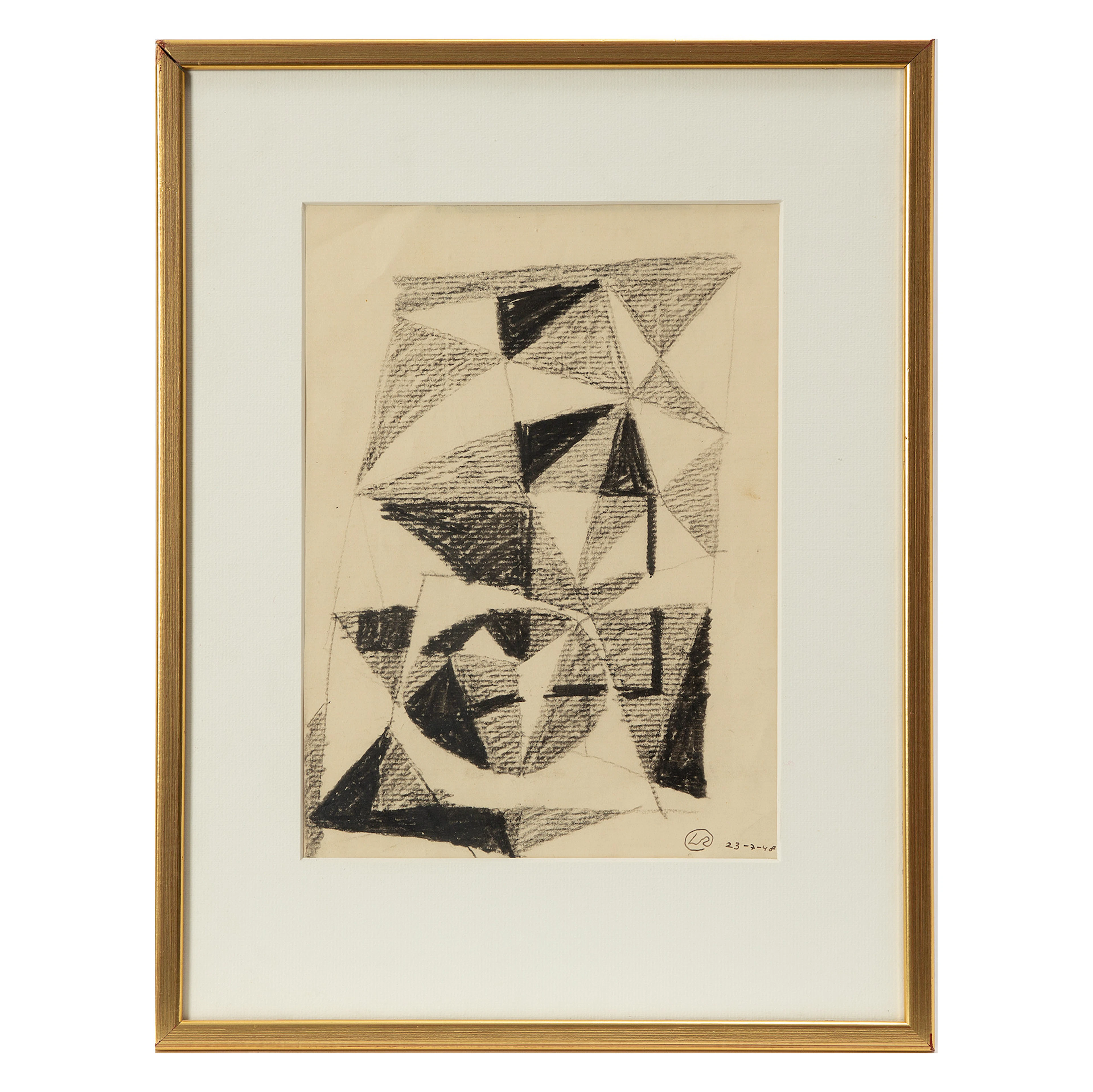 LENNART RODHE. Geometrisk komposition, krita, monogramsignerad, daterad